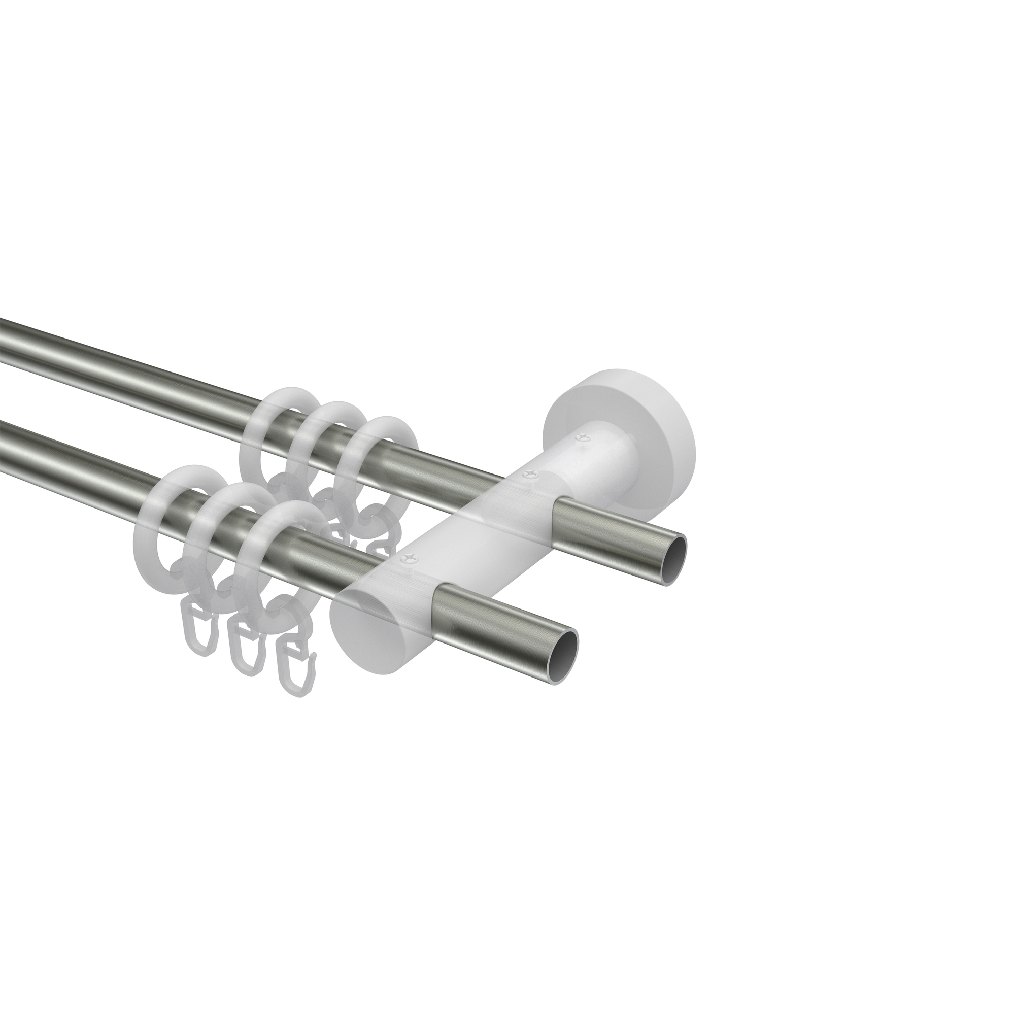 Vorhangstangen 16 mm Ø Edelstahl / Holz Nussbaum lackiert doppelläufig Adrian Doman – Bild 3