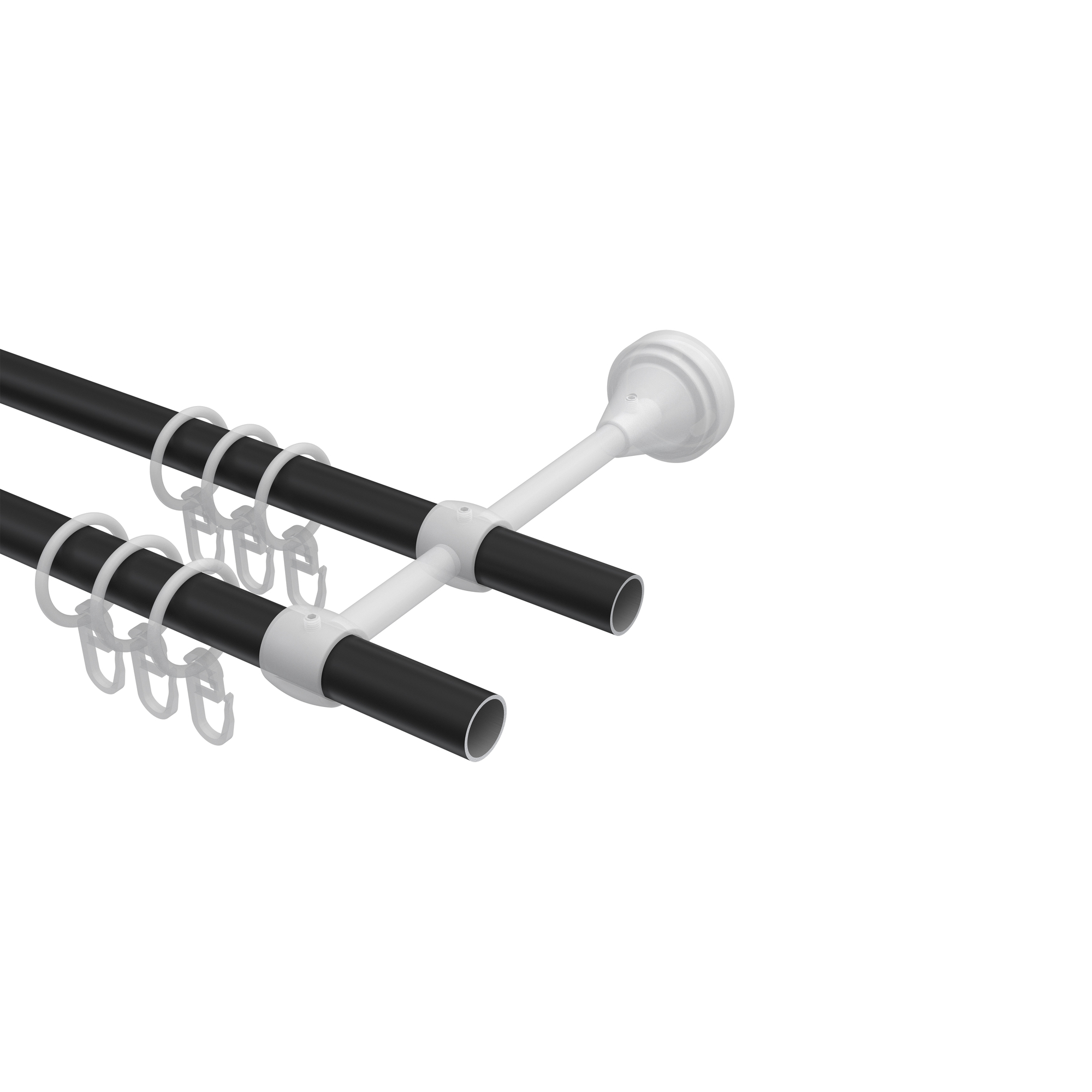 Vorhangstange Schwarz / Chrom matt, Metall 16 mm Ø Primus Alessia, 2-läufig – Bild 3