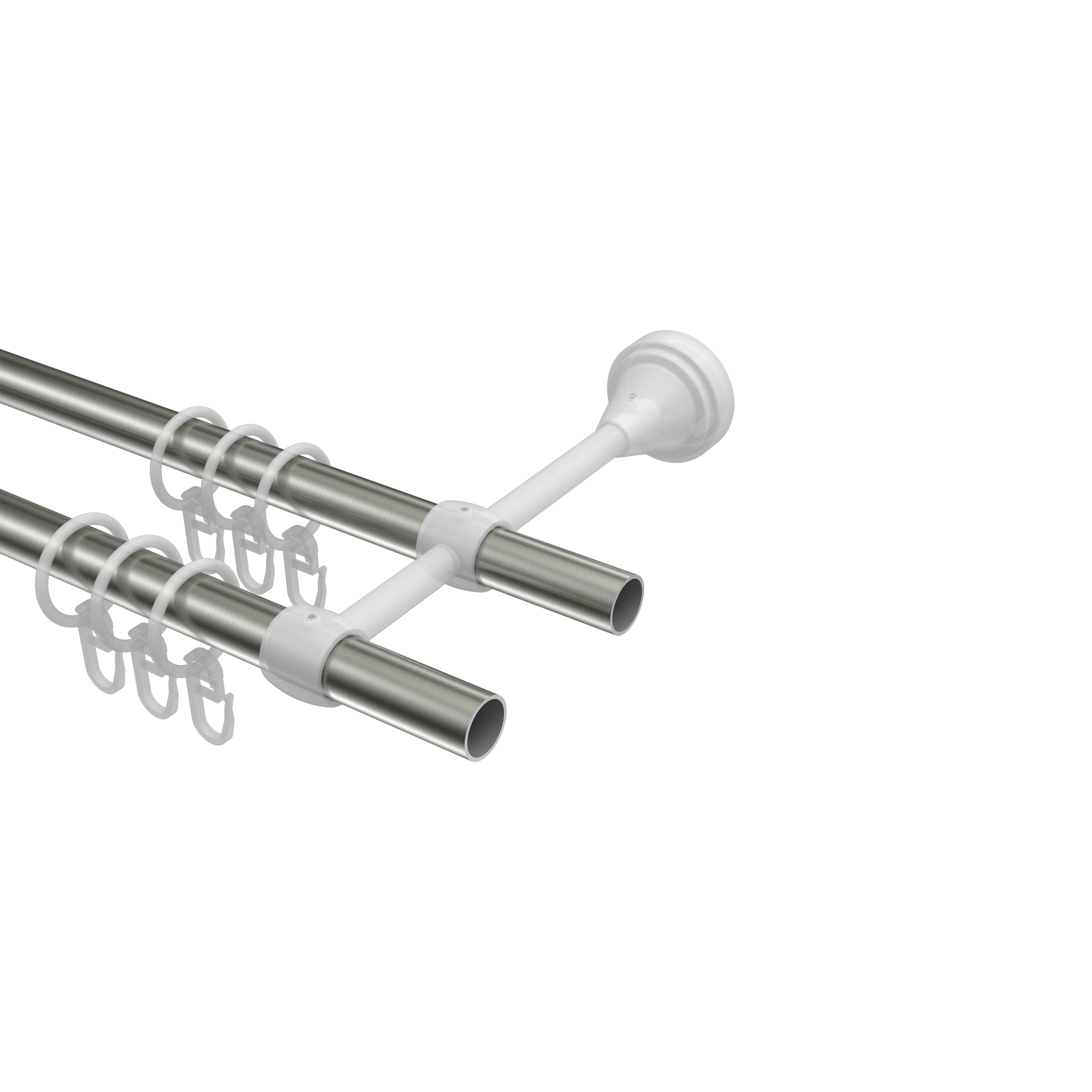 Vorhangstange Edelstahl-Optik / Messing Antik, Metall 16 mm Ø Primus Lucan, doppelläufig – Bild 3