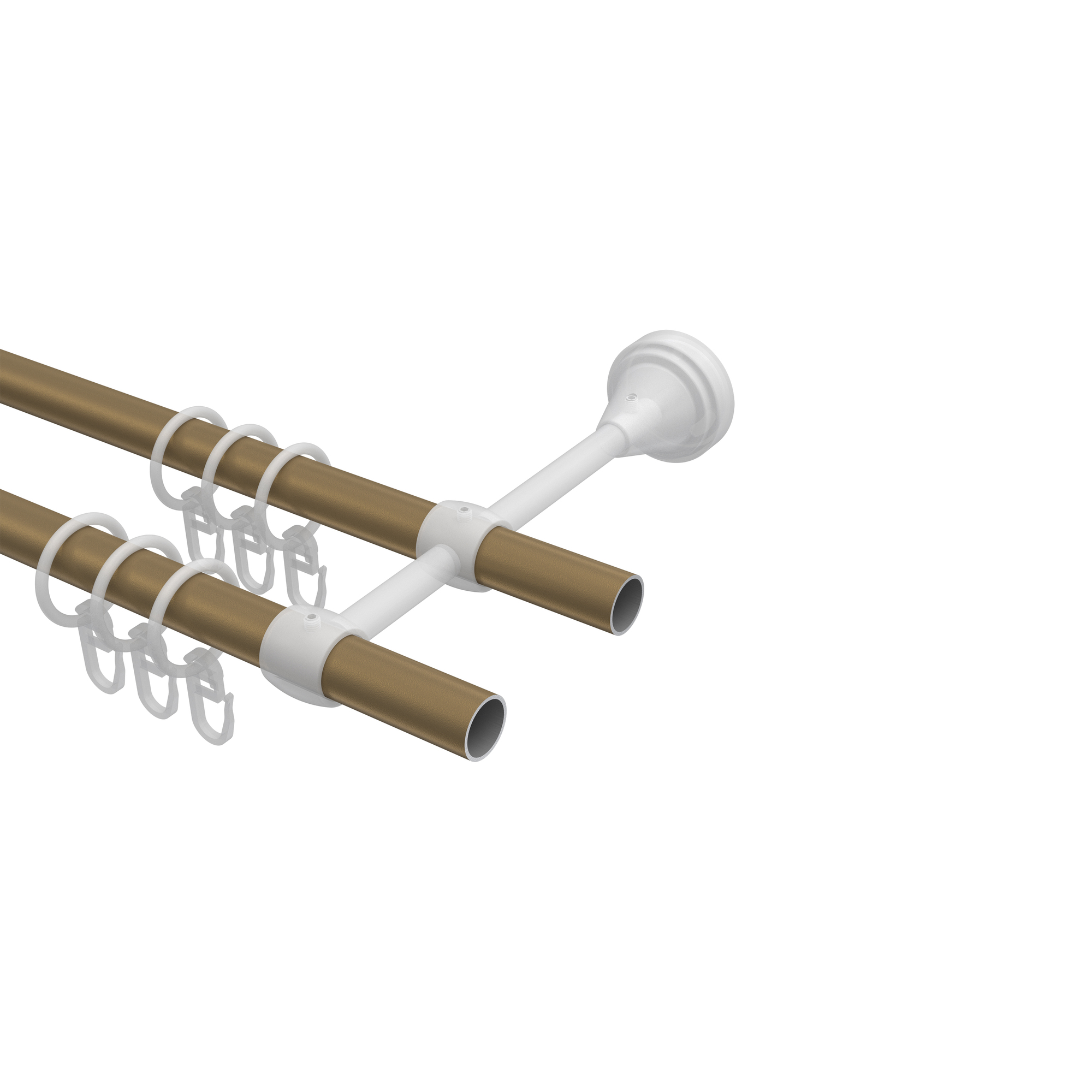 Gardinenstange Gold matt / Messing Antik, Metall 16 mm Ø Primus Matteo, 2-läufig – Bild 3