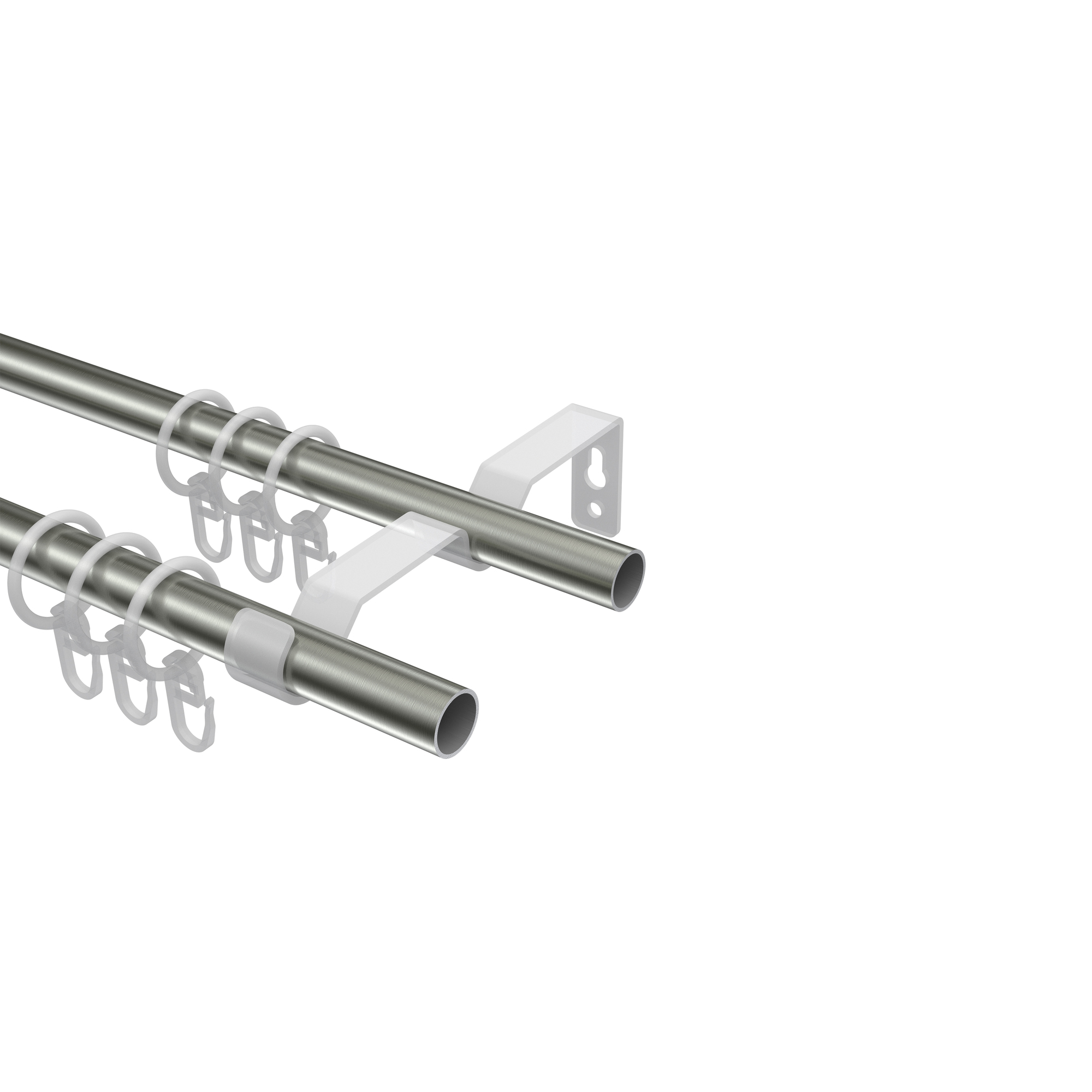 Vorhangstange Edelstahl-Optik / Messing Antik, Metall 16 mm Ø Olymp Allegra, doppelläufig – Bild 3