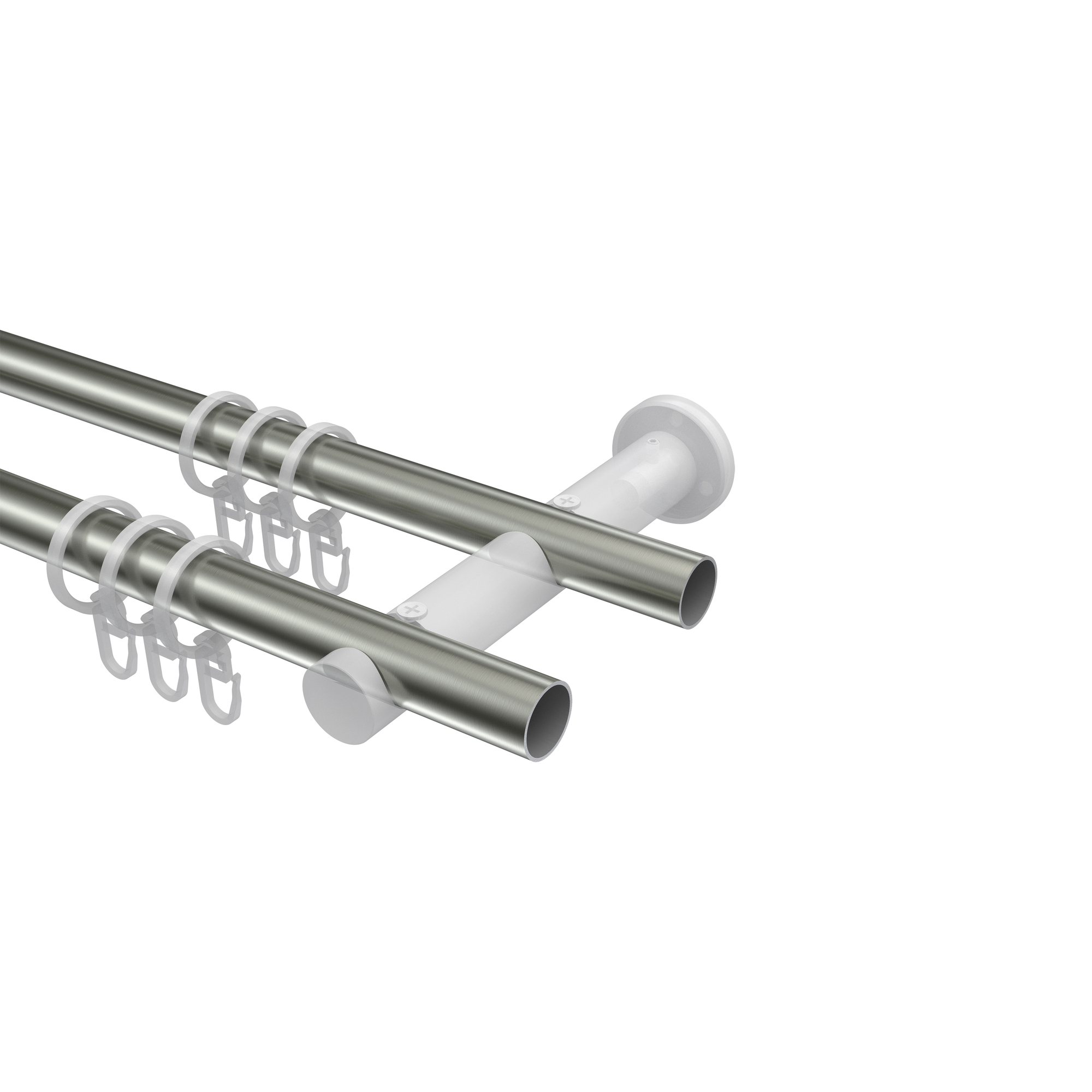 Gardinenstange Edelstahl-Optik / Chrom, 2-läufig Metall 20 mm Ø Platon Luino – Bild 3