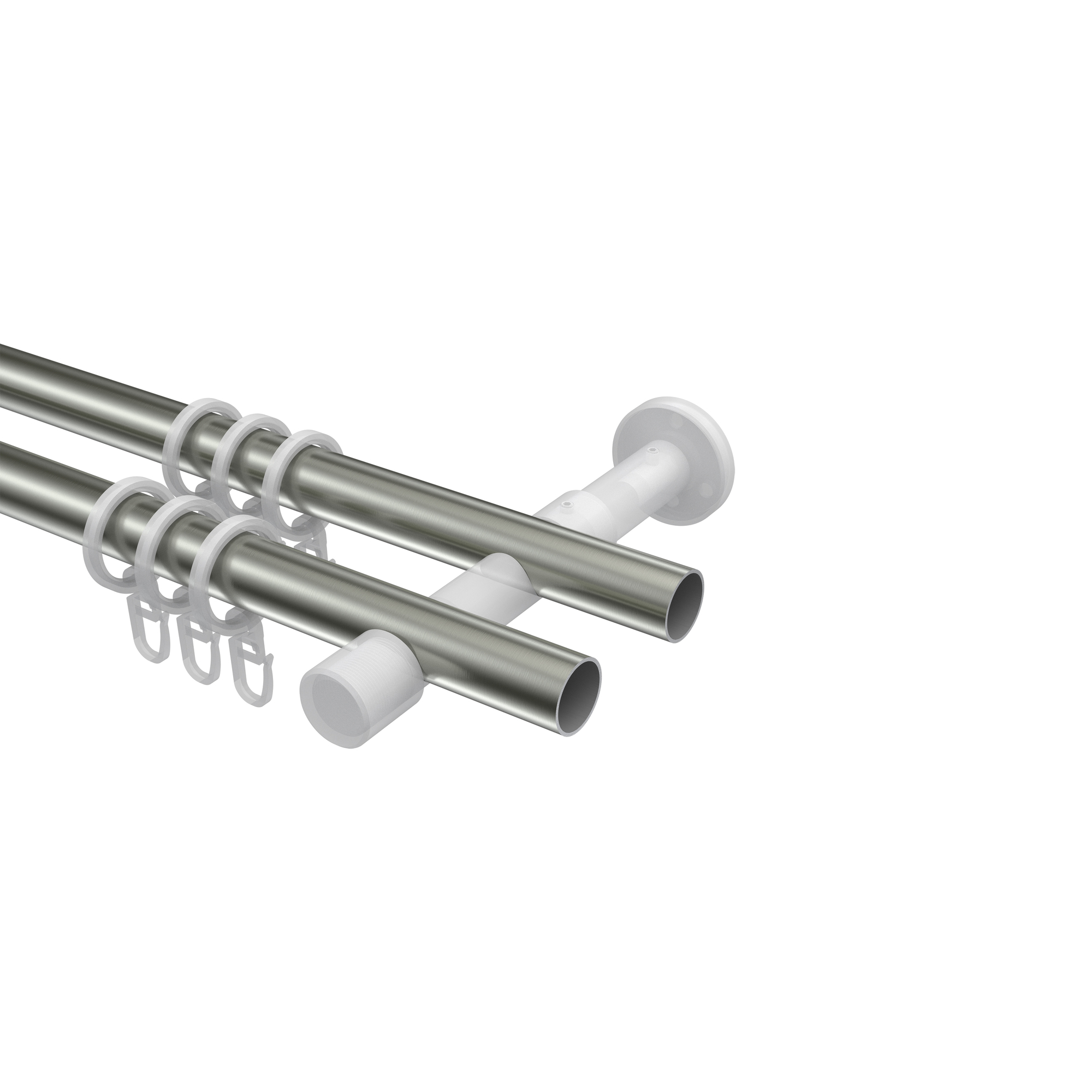 Vorhangstange Edelstahl-Optik / Schwarz, Metall 20 mm Ø Prestige Bento, zweiläufig – Bild 3