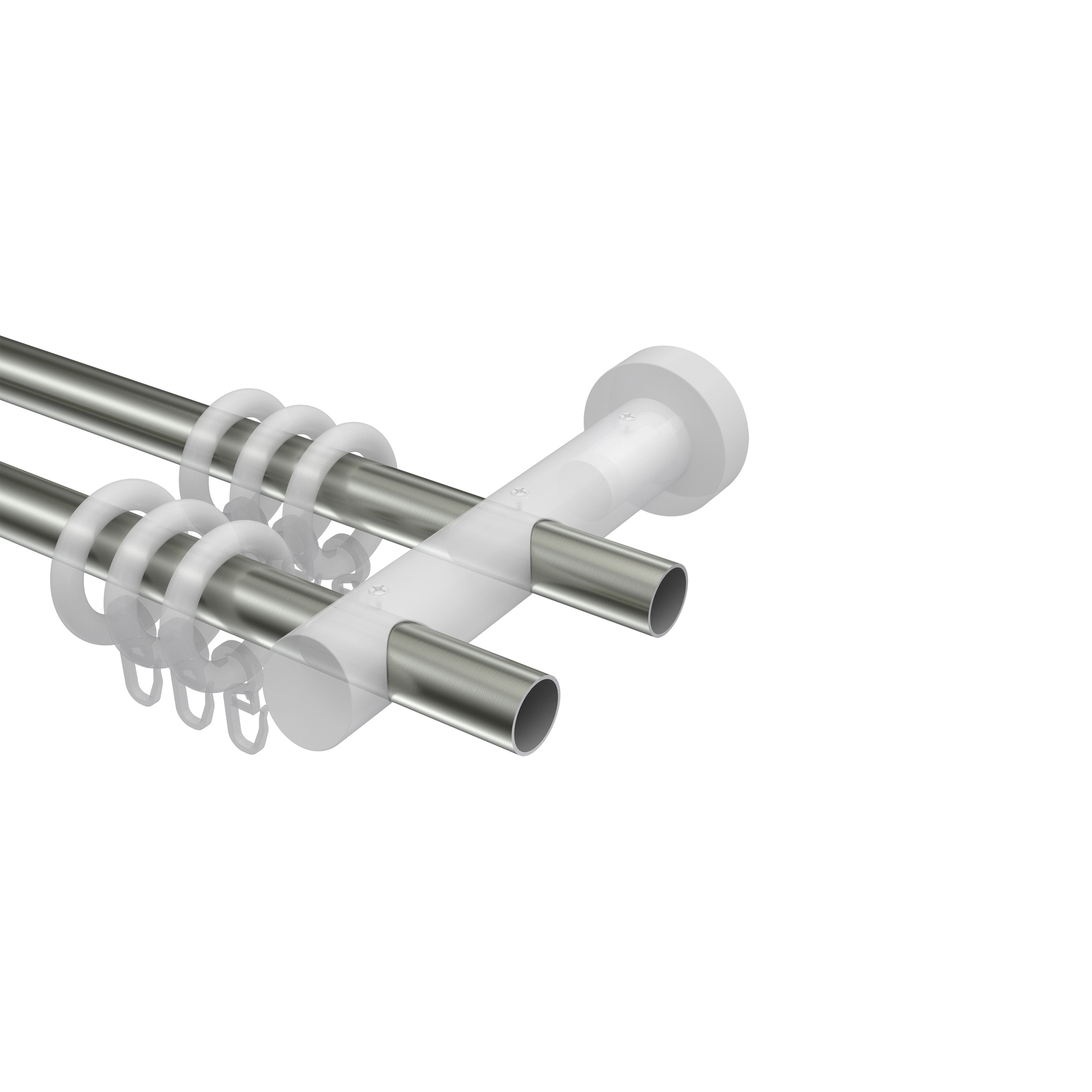 Gardinenstange Edelstahl-Optik / Nussbaum 20 mm Ø doppelläufig Talena Feta Metall / Holz – Bild 3