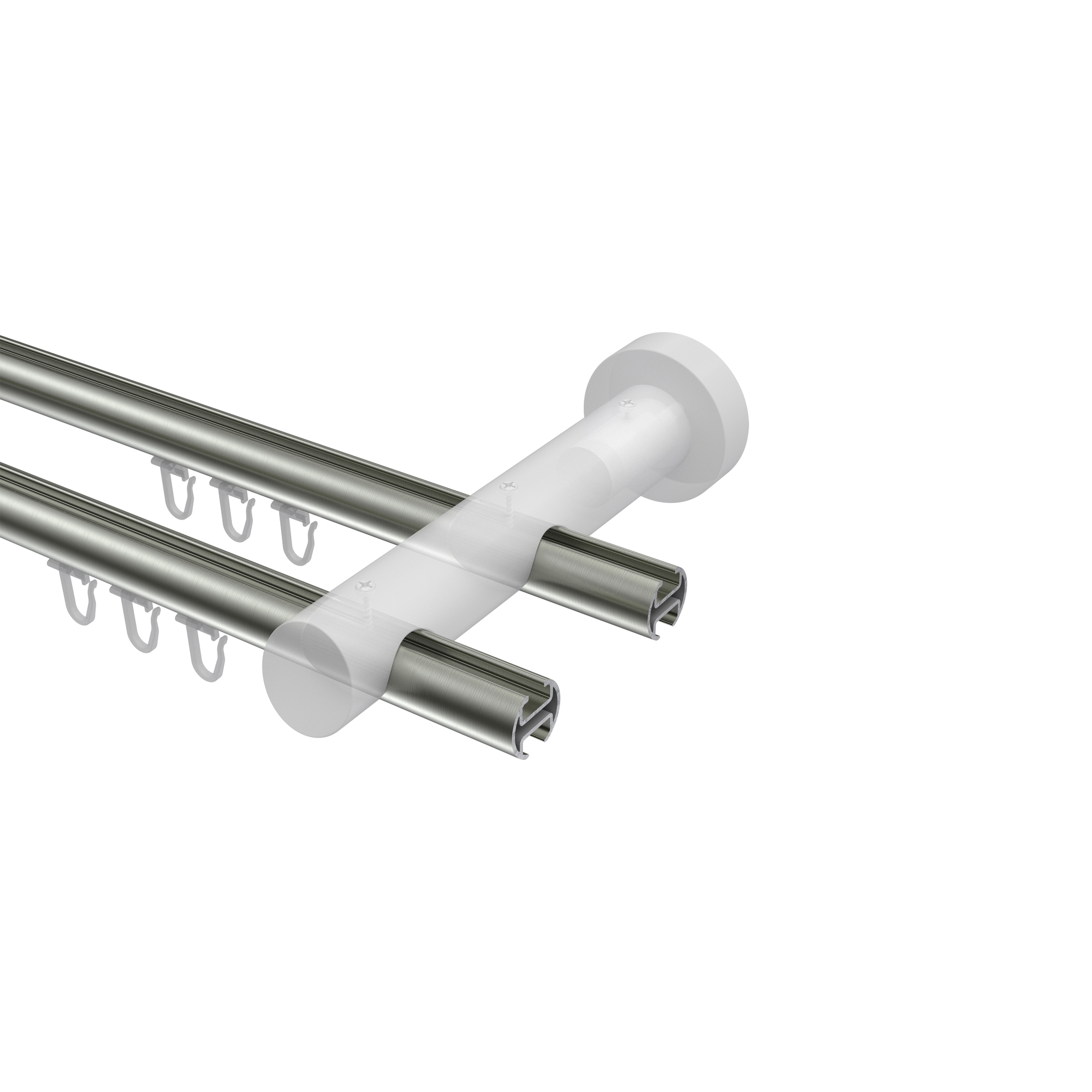 Innenlauf-Vorhangstange Edelstahl-Optik / Kirschbaum 20 mm Ø 2-läufig Talent Feta Aluminium / Holz – Bild 3