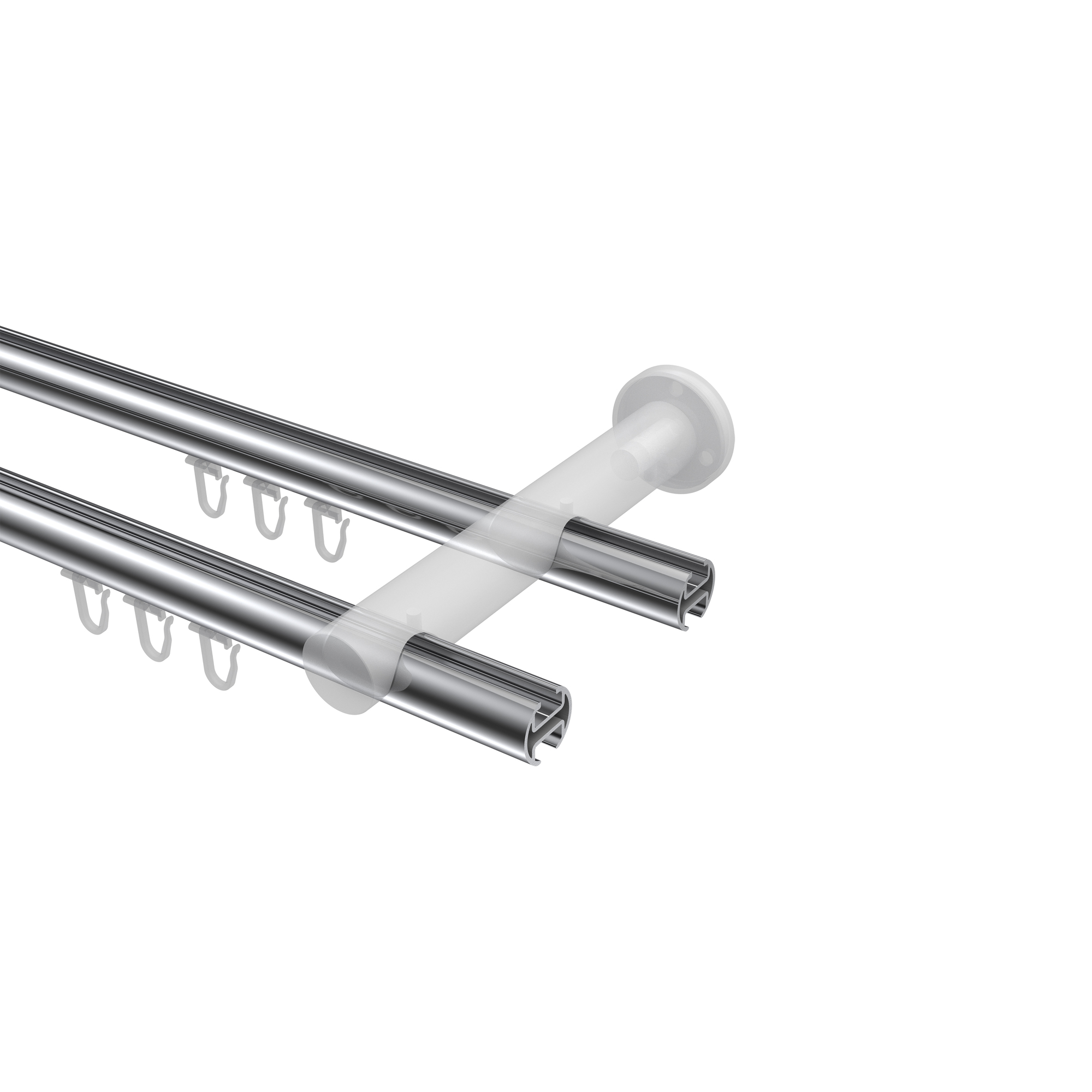 Innenlauf-Vorhangstangen Chrom / Weiß, Metall 20 mm Ø Platon Elanto, 2-läufig – Bild 3