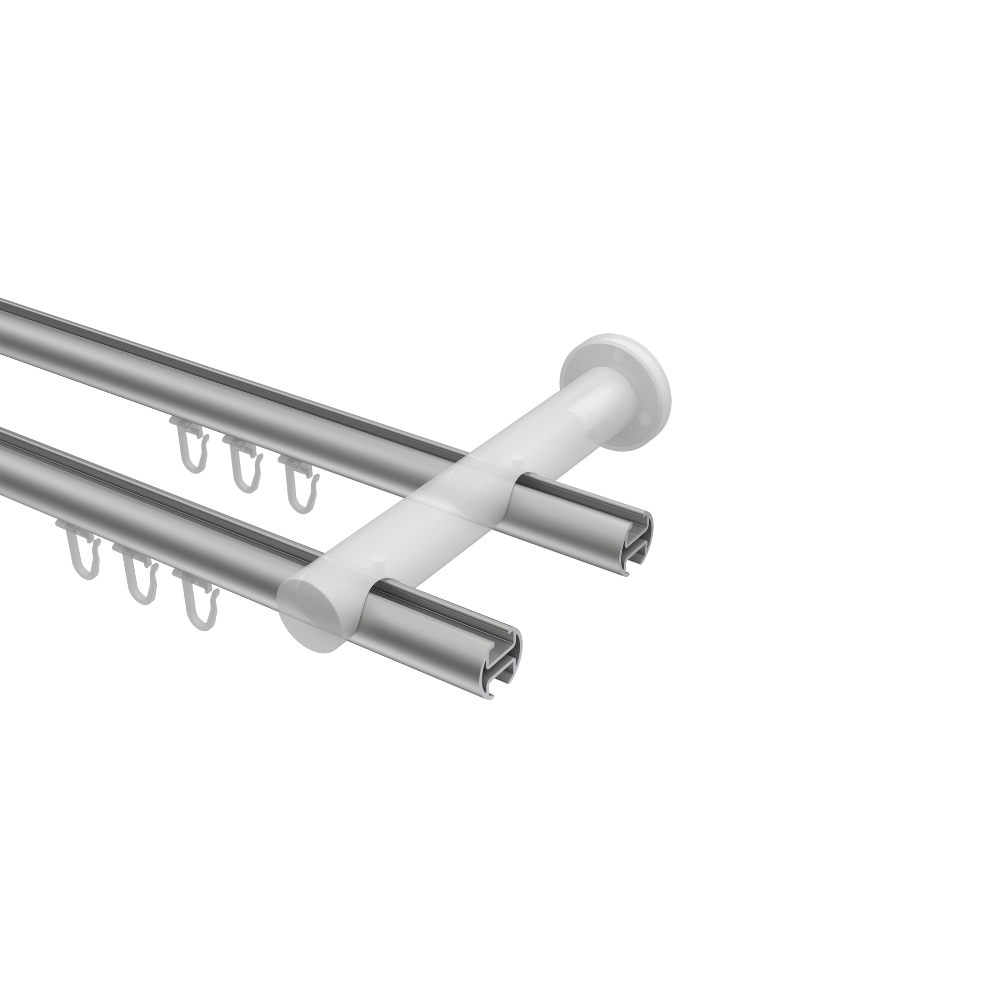 Innenlauf-Gardinenstange Silbergrau / Weiß, Metall 20 mm Ø Platon Estana, zweiläufig – Bild 3