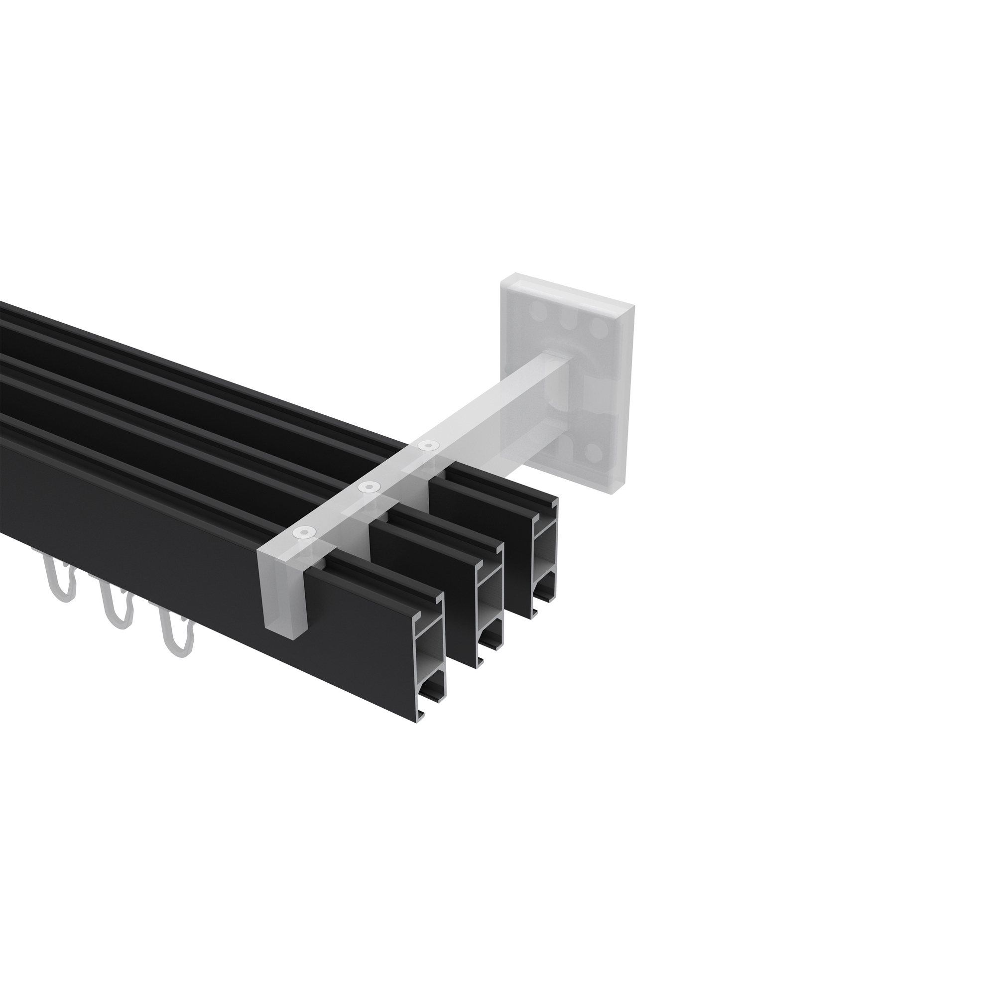 Innenlaufstangen / Vorhangstangen Schwarz / Edelstahl-Optik dreiläufig kantig Smartline Conex – Bild 3
