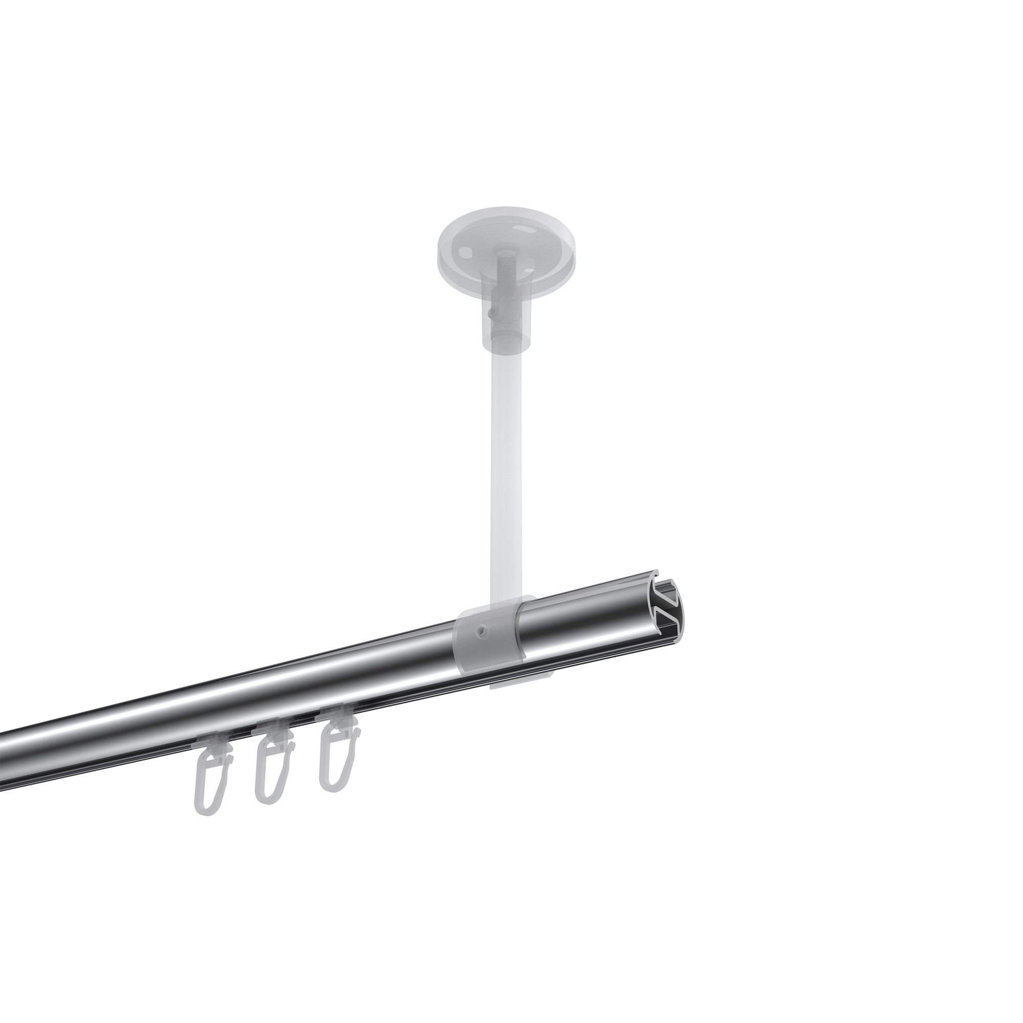 Vorhangstange mit Innenlauf (Deckenanbringung) Chrom / Edelstahl-Optik, Aluminium / Metall 20 mm Ø Sonette Savio – Bild 3