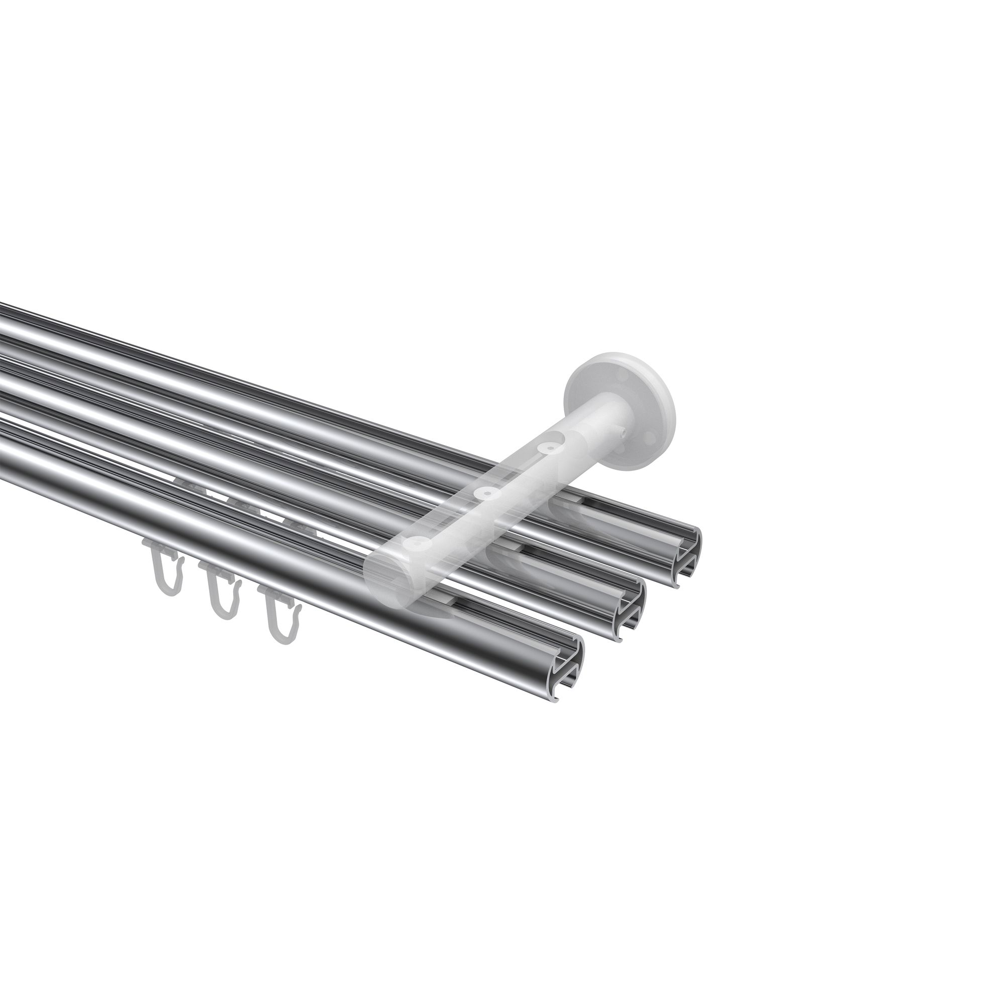 Gardinenstange mit Innenlauf Chrom / Weiß, Aluminium / Metall 20 mm Ø Siteno Mavell, 3-läufig – Bild 3