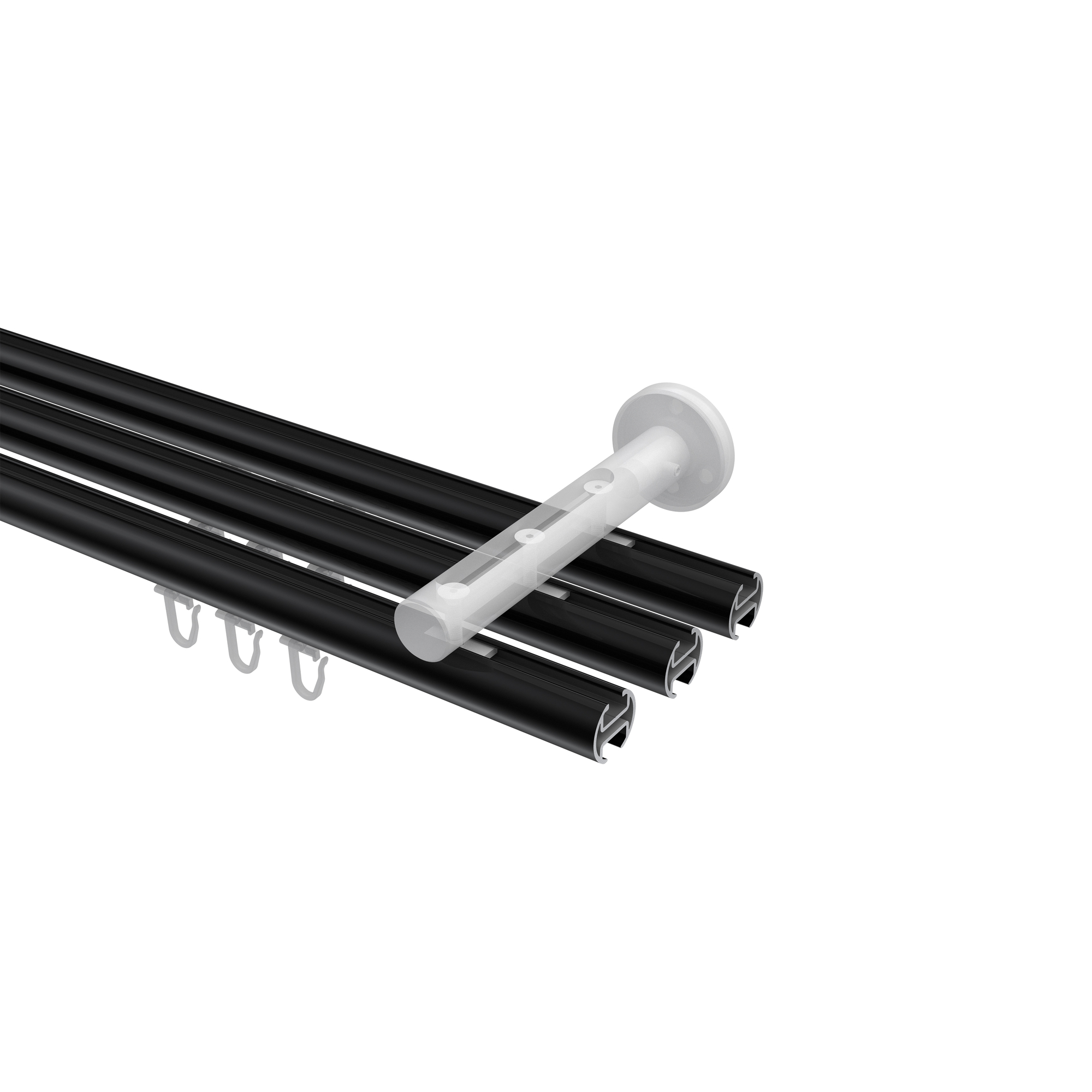 Innenlaufstange Schwarz / Edelstahl-Optik, Aluminium / Metall 20 mm Ø Siteno Samanto, dreiläufig – Bild 3