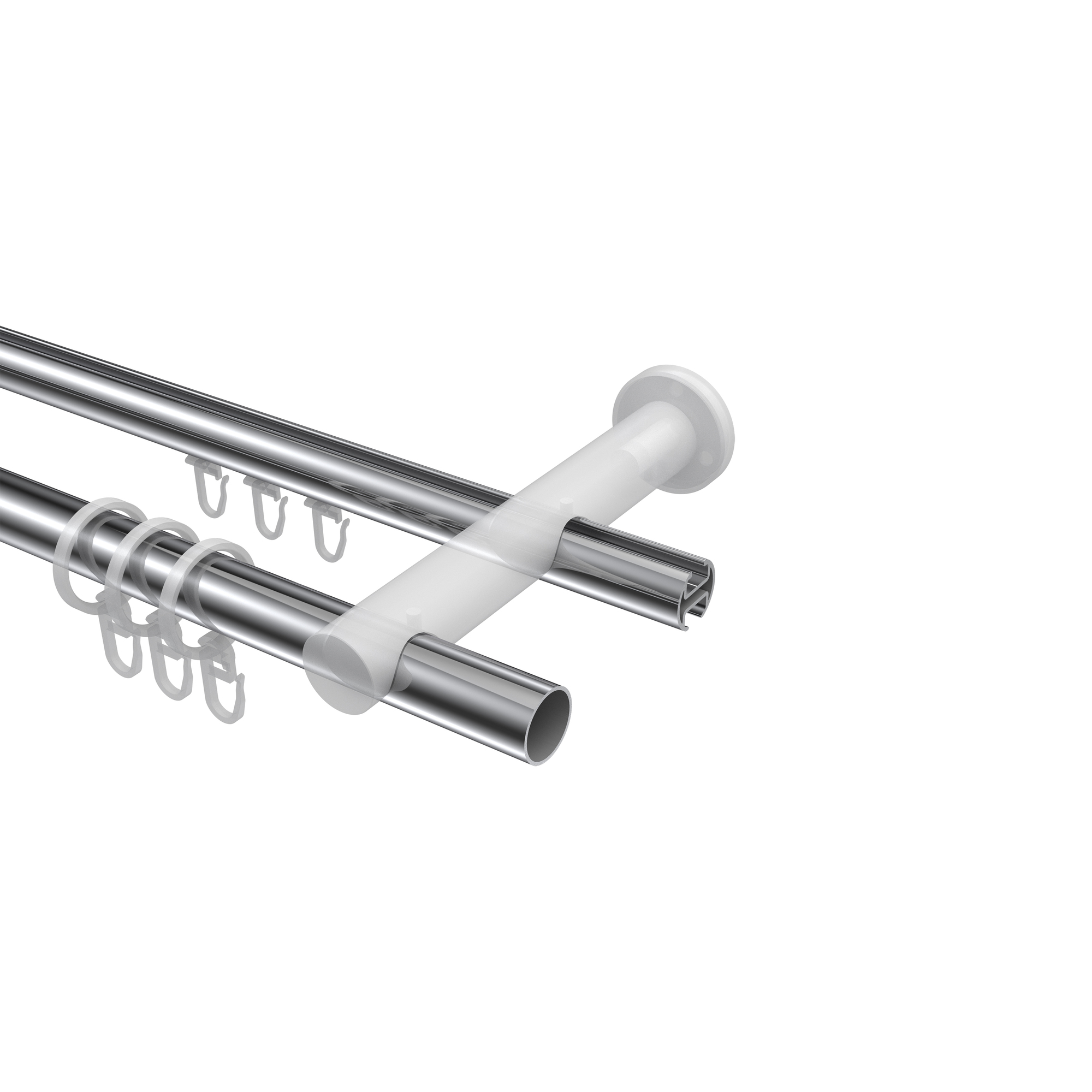 Rohr-Innenlauf-Vorhangstange Chrom / Messing-Optik, zweiläufig Aluminium / Metall 20 mm Ø Platon Tanara – Bild 3