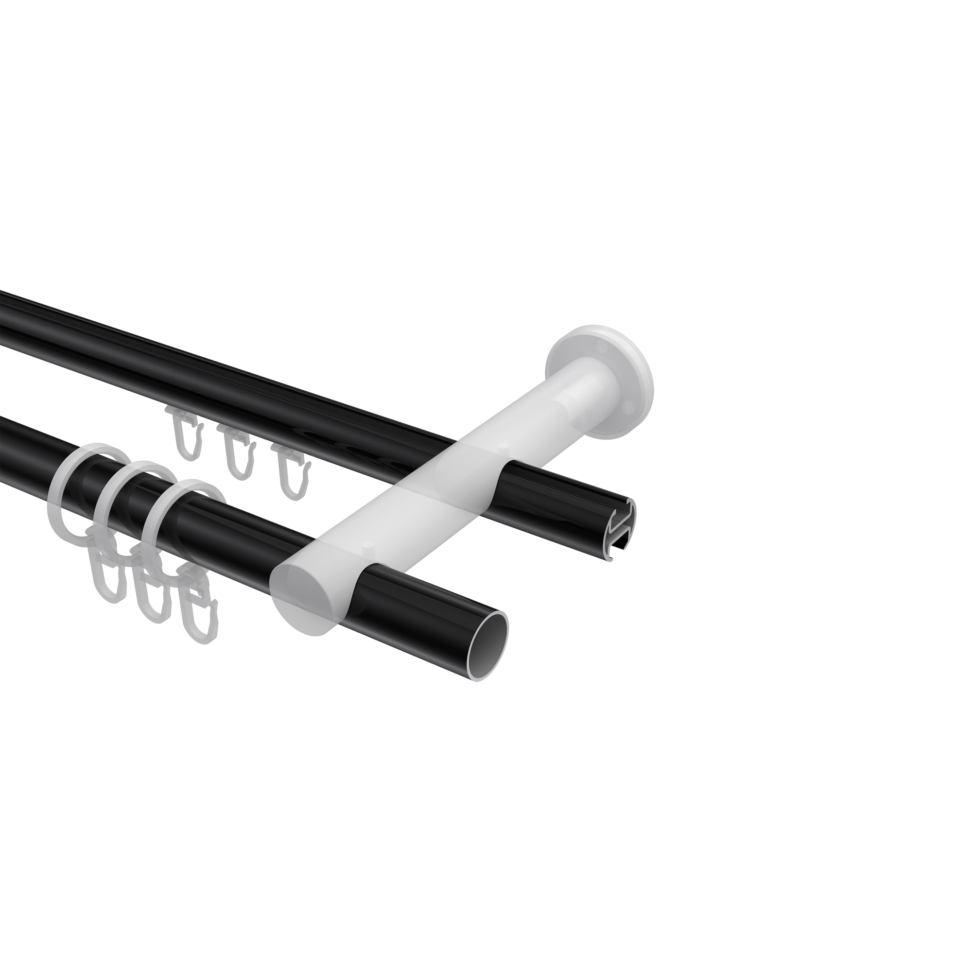 Rundrohr-Innenlauf-Gardinenstangen Schwarz / Chrom, Aluminium / Metall 20 mm Ø Platon Santo, zweiläufig – Bild 3