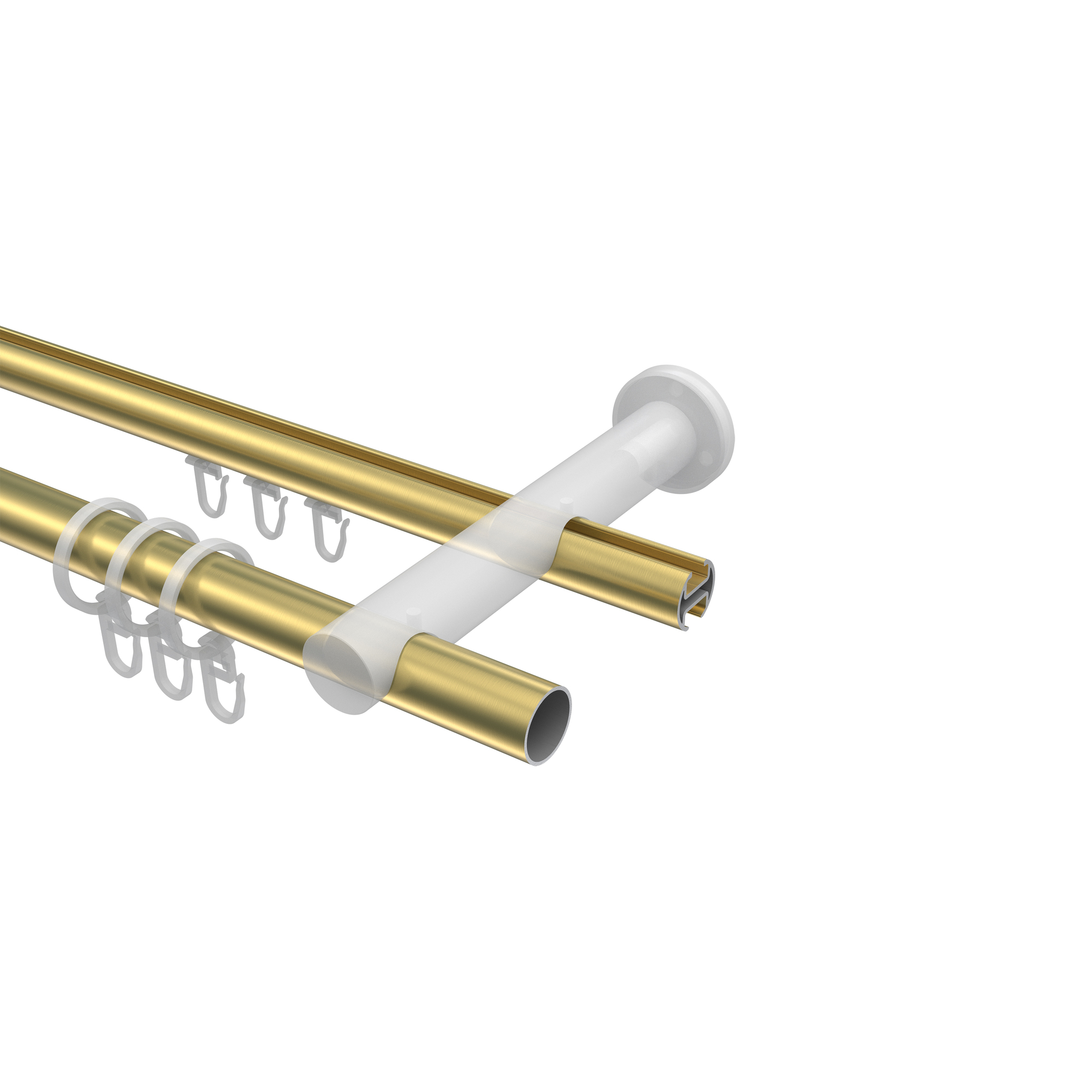 Gardinenstange mit Rundrohr-Innenlauf-Kombination Messing-Optik / Chrom, doppelläufig Aluminium / Metall 20 mm Ø Platon Luino – Bild 3