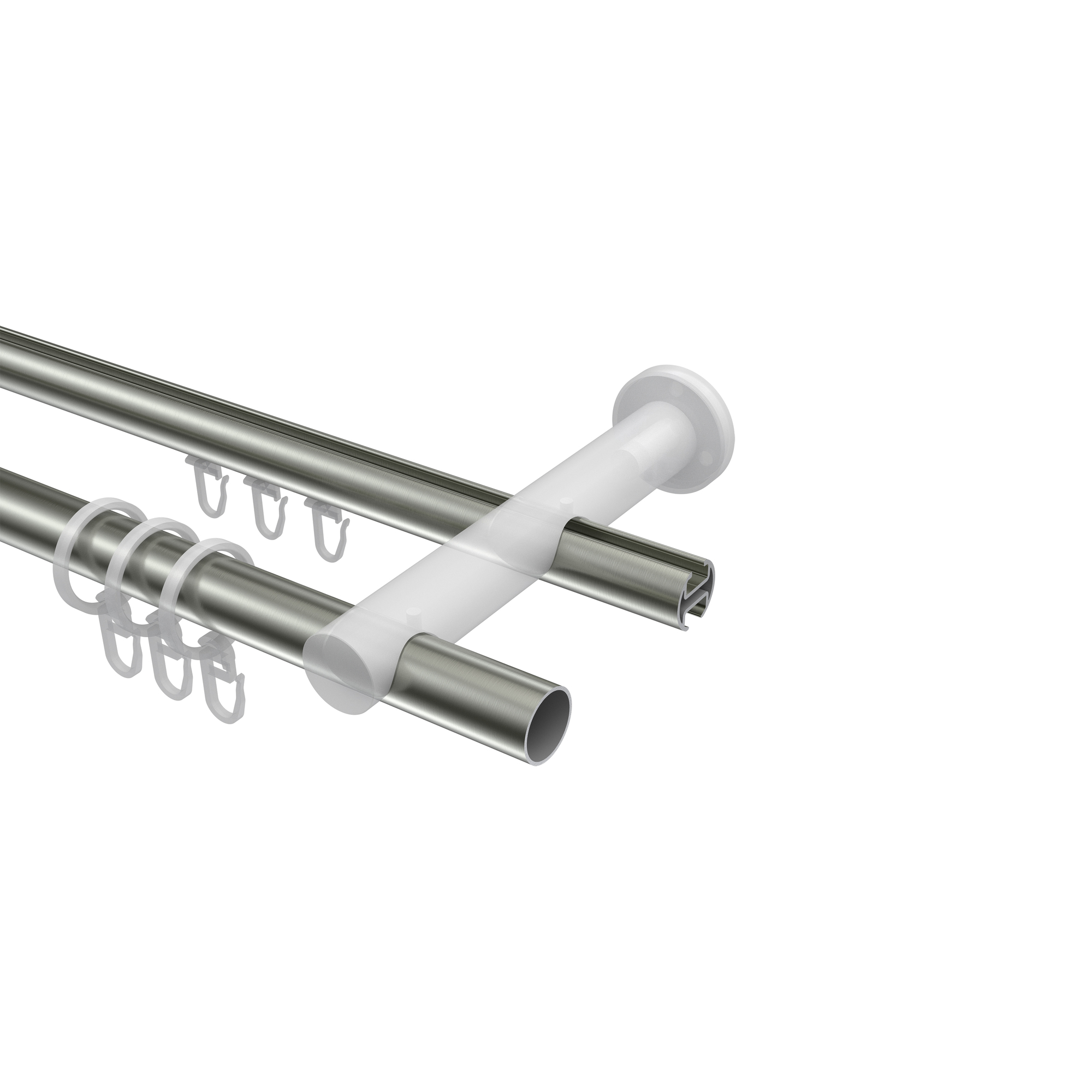 Rundrohr-Innenlauf-Gardinenstange Edelstahl-Optik / Weiß, Aluminium / Metall 20 mm Ø Platon Elanto – Bild 3