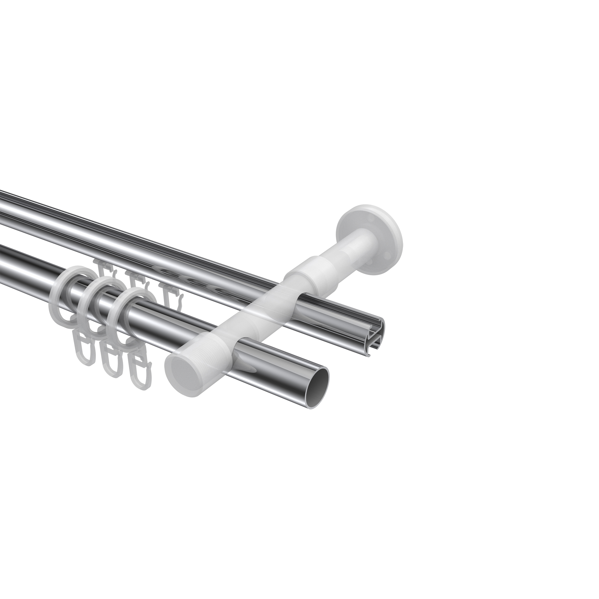 Rundrohr-Innenlauf-Vorhangstange Chrom / Schwarz, Aluminium / Metall 20 mm Ø Prestige Bento, doppelläufig – Bild 3