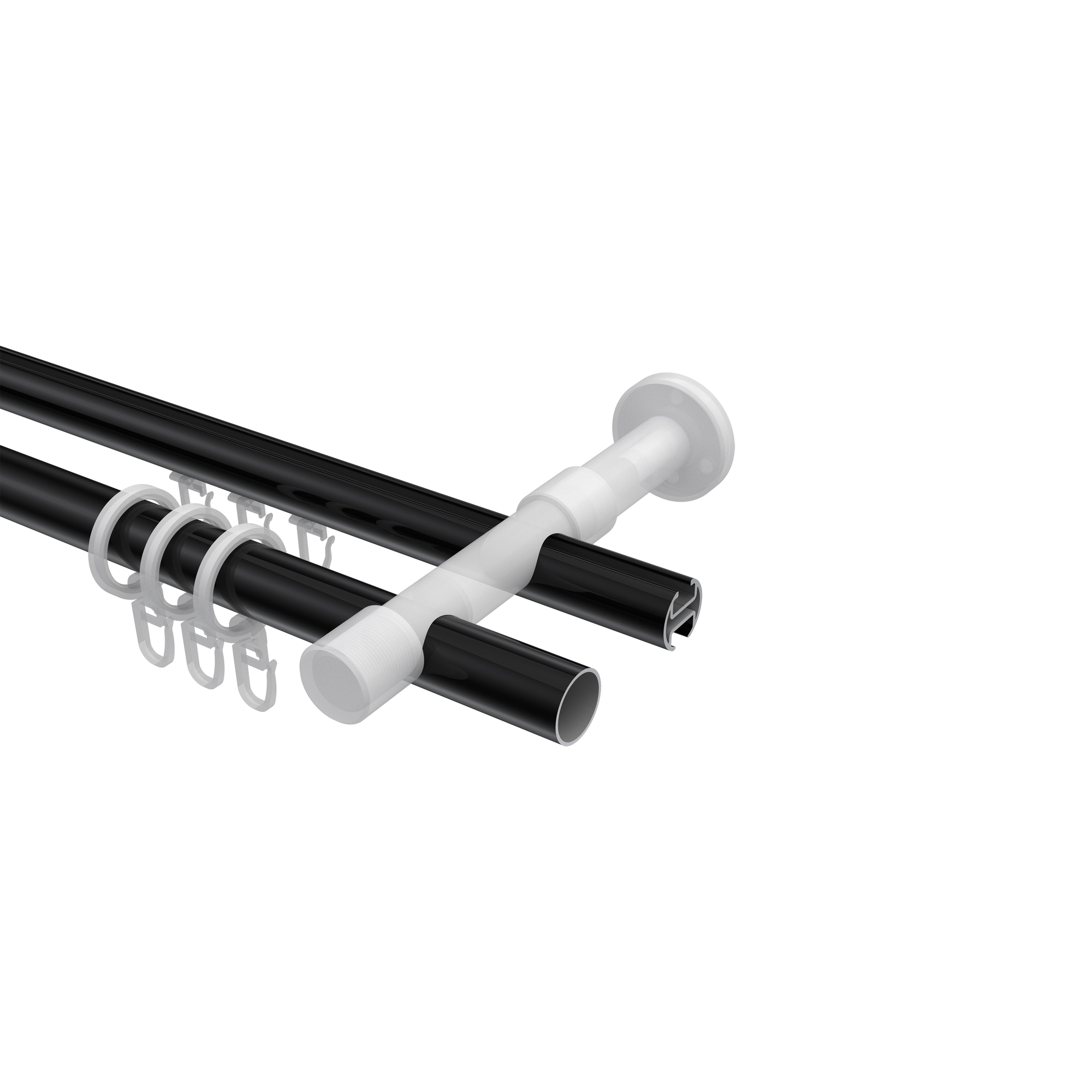 Gardinenstange mit Rundrohr-Innenlauf-Kombination Schwarz / Messing-Optik, 2-läufig Aluminium / Metall 20 mm Ø Prestige Tanara – Bild 3