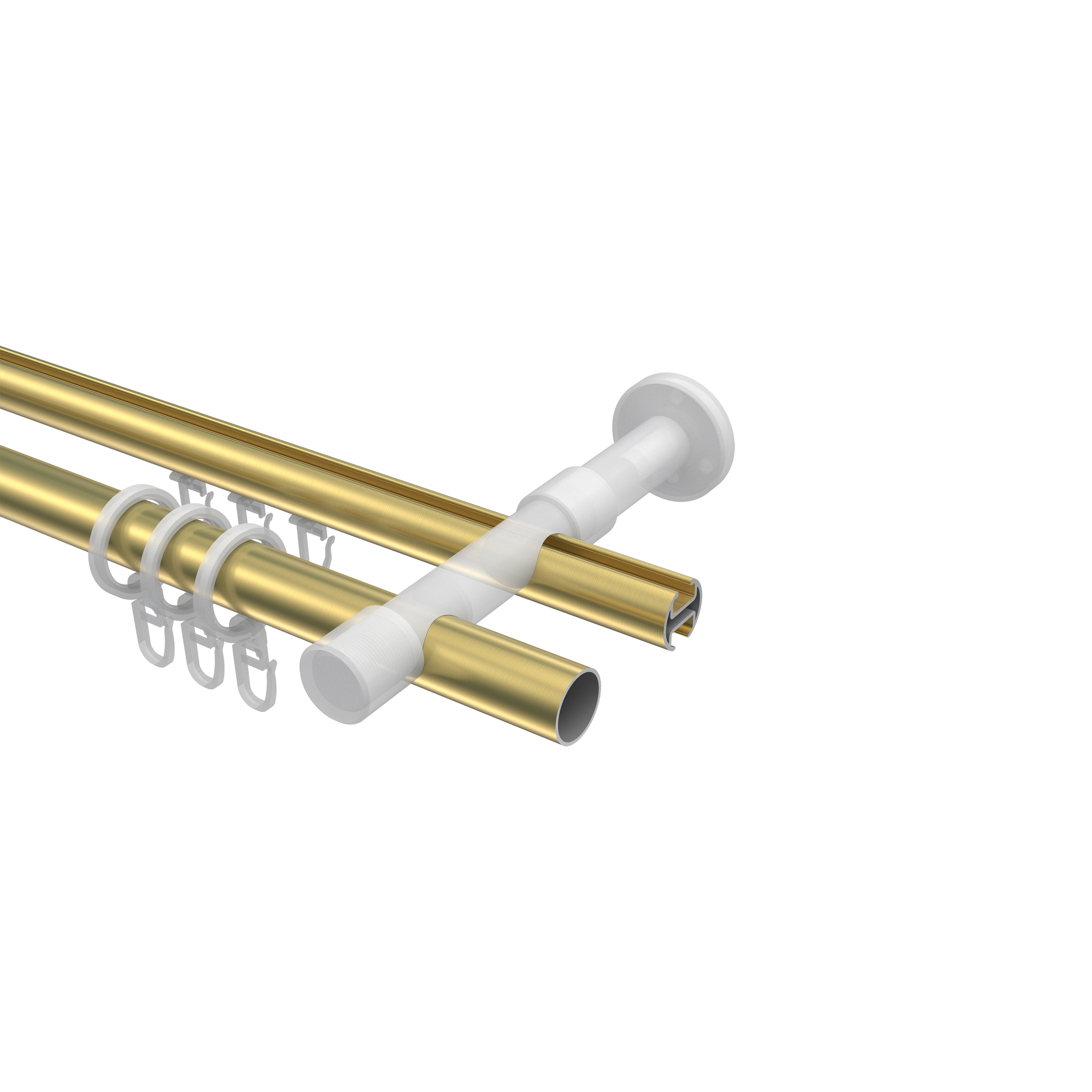 Gardinenstange mit Rundrohr-Innenlauf-Kombination Messing-Optik / Chrom, 2-läufig Aluminium / Metall 20 mm Ø Prestige Elanto – Bild 3