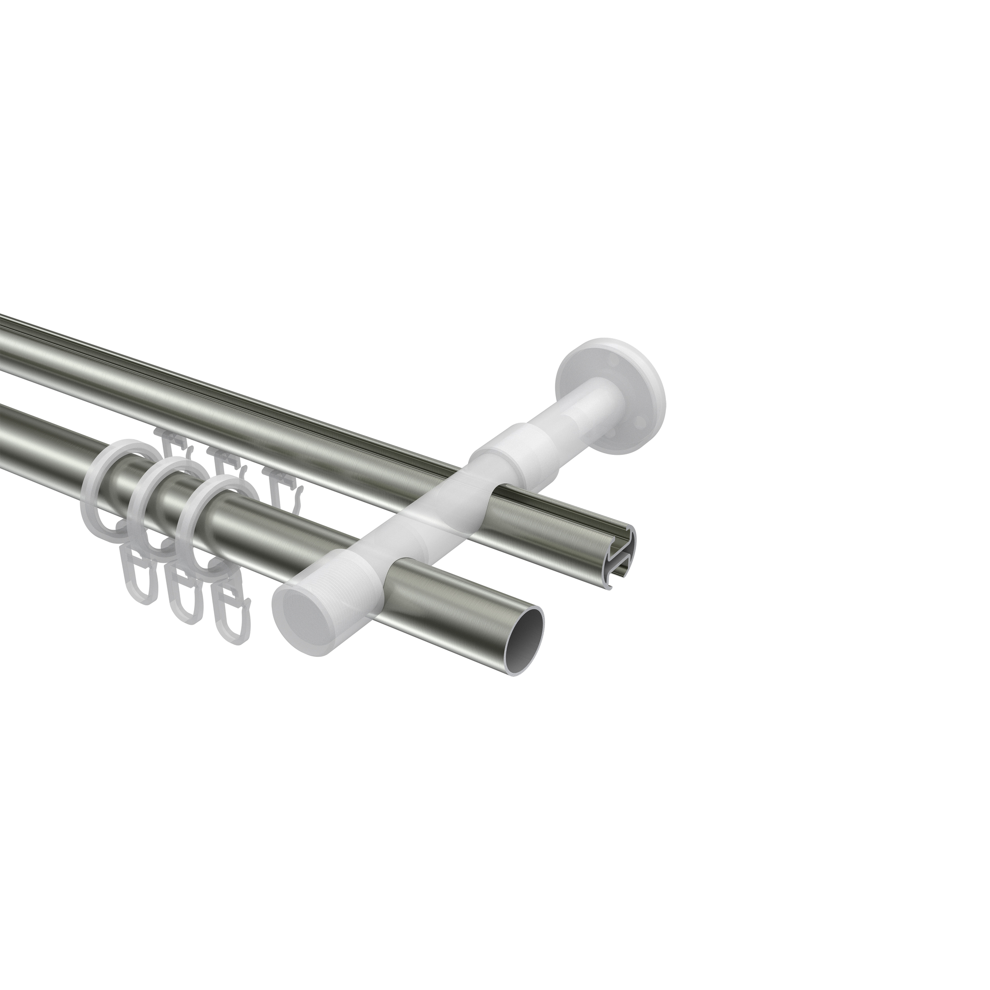Rundrohr-Innenlauf-Gardinenstangen Edelstahl-Optik / Weiß, Aluminium / Metall 20 mm Ø Prestige Luino – Bild 3