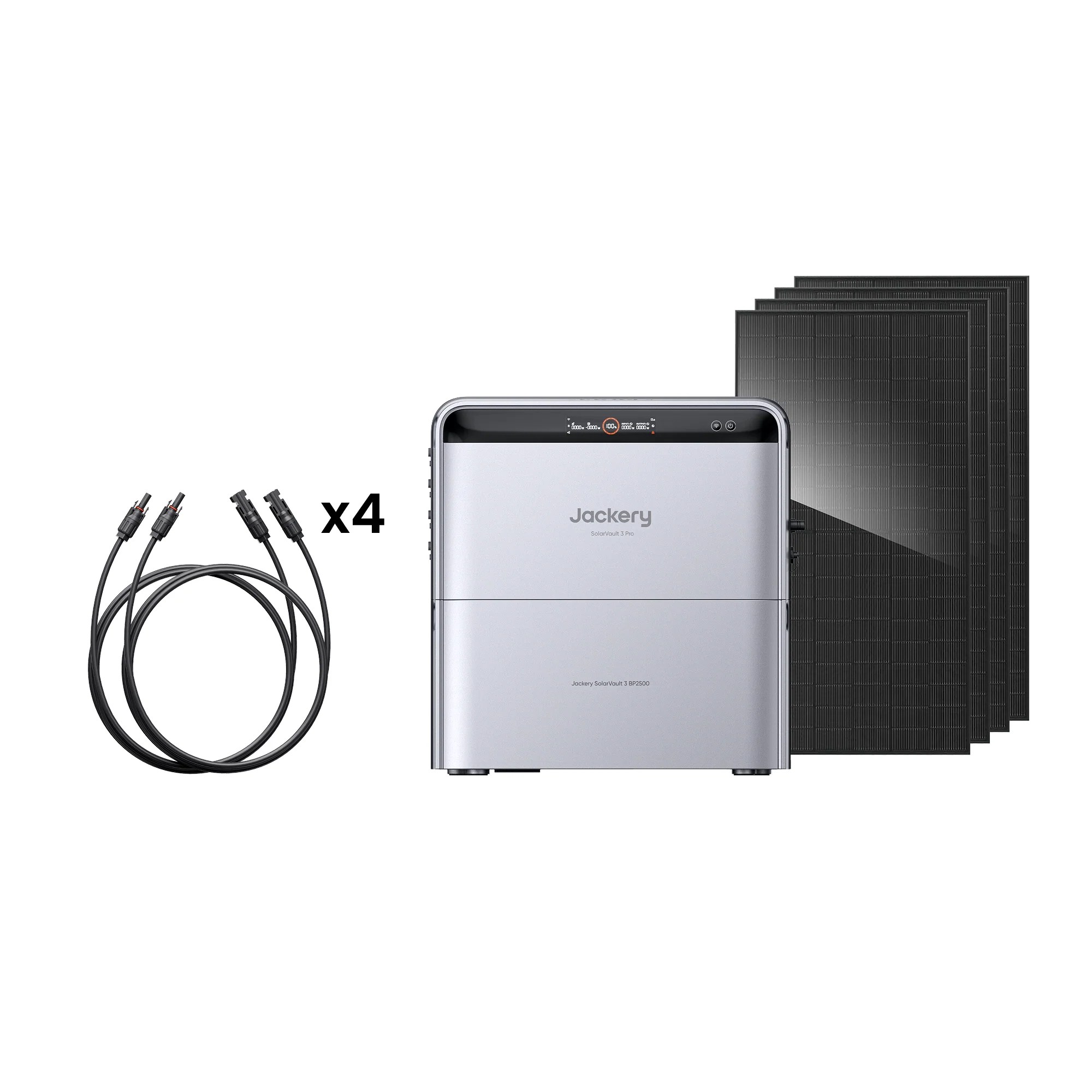 Jackery SolarVault 3 Pro + 2000W Bifical Solar Panel + BP2500 + 8*Solar Extension Cable for 4 Panels 5m Jackery SolarVault 3 Pro + 2000W Bifical Solar Panel + BP2500 + 8*Solar Extension Cable for 4 Panels 5m