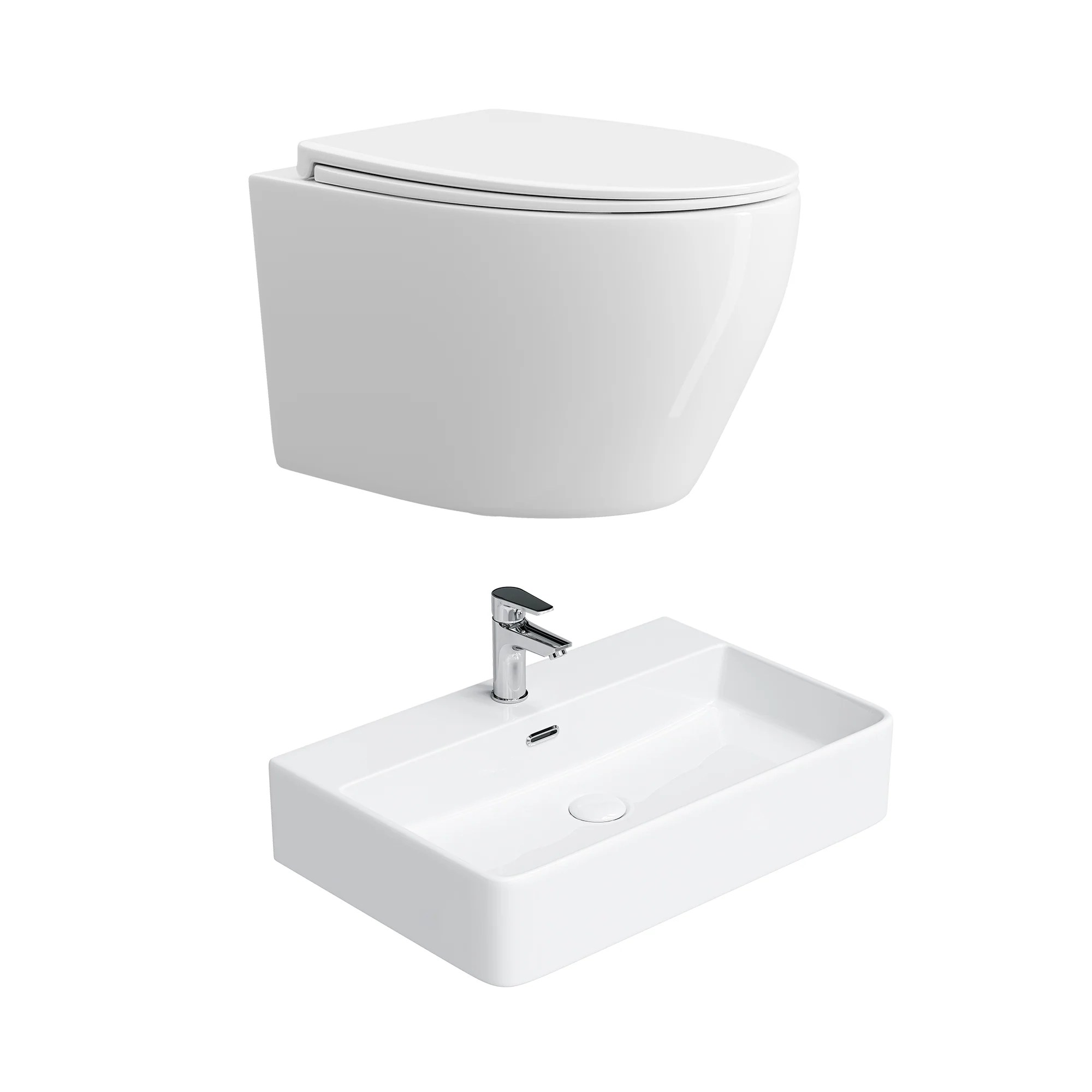 HOROW UG09R Wand-WC aus Keramik mit Soft-Close-Sitz & Superspin-Spülung - WC & Waschbecken Set HOROW UG09R Wand-WC aus Keramik mit Soft-Close-Sitz & Superspin-Spülung - WC & Waschbecken Set