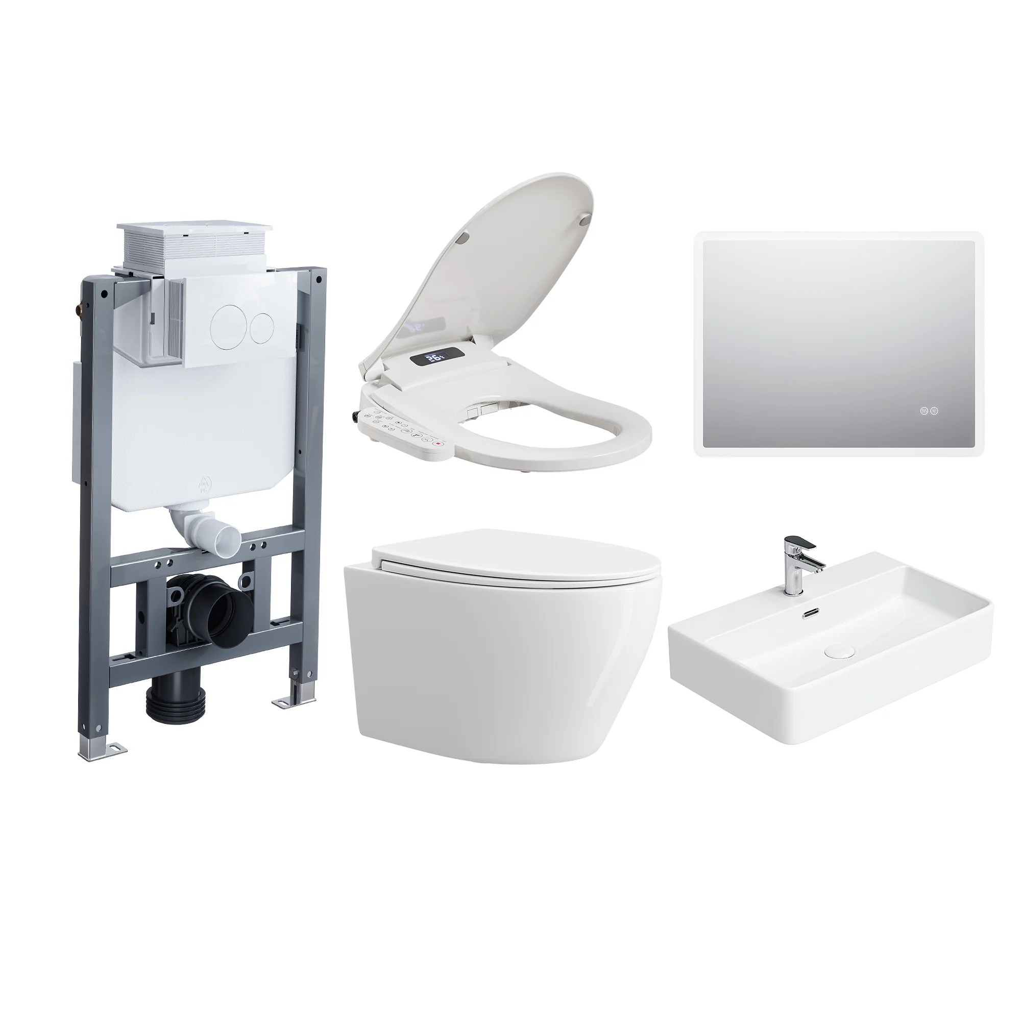 HOROW UG09R Wand-WC aus Keramik mit Soft-Close-Sitz & Superspin-Spülung - Ultimatives Paket HOROW UG09R Wand-WC aus Keramik mit Soft-Close-Sitz & Superspin-Spülung - Ultimatives Paket