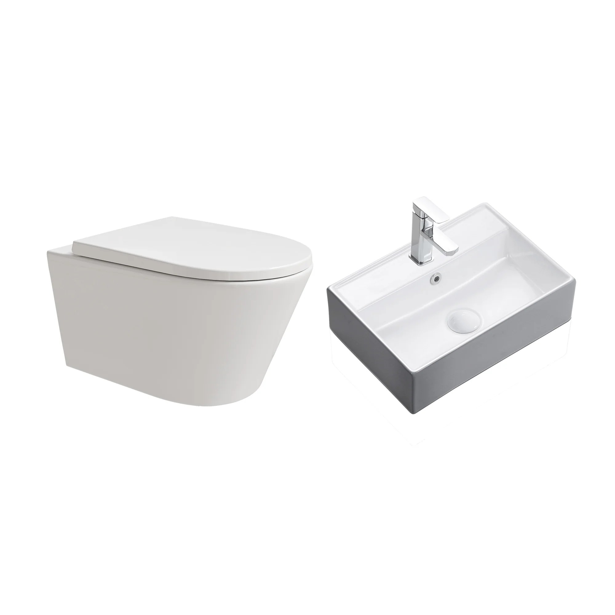 HOROW UG10R Wand-WC 53,9 cm – Weiß – WC & Waschbecken Set HOROW UG10R Wand-WC 53,9 cm – Weiß – WC & Waschbecken Set