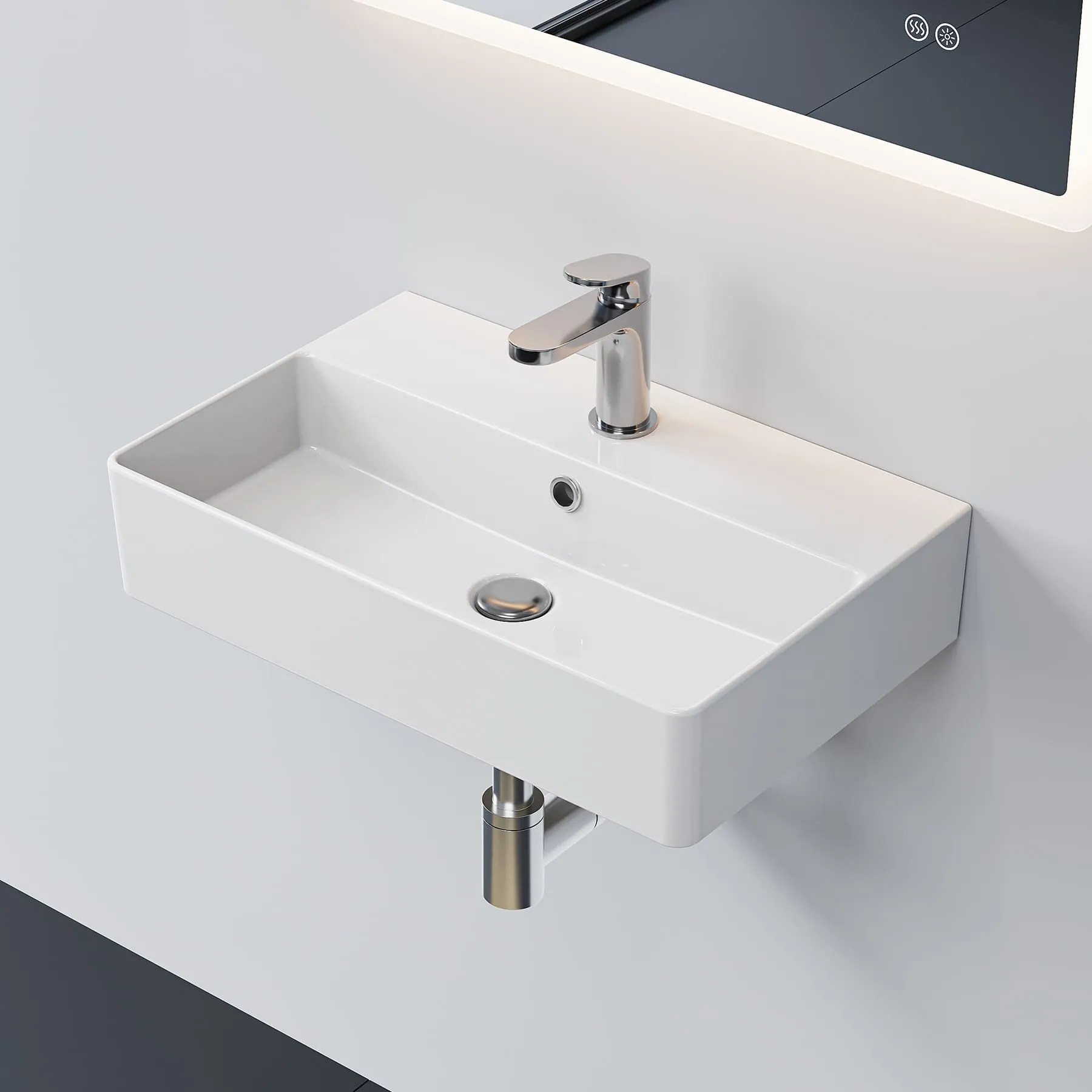 HOROW F12A-S5636 Aufsatzwaschbecken, Hahnloch & Überlauf, 28cm Lochabstand HOROW F12A-S5636 Aufsatzwaschbecken, Hahnloch & Überlauf, 28cm Lochabstand