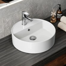 HOROW F12A-R4242 Rundes Aufsatzwaschbecken, 42cm, Weiß, Hahnloch & Überlauf HOROW F12A-R4242 Rundes Aufsatzwaschbecken, 42cm, Weiß, Hahnloch & Überlauf