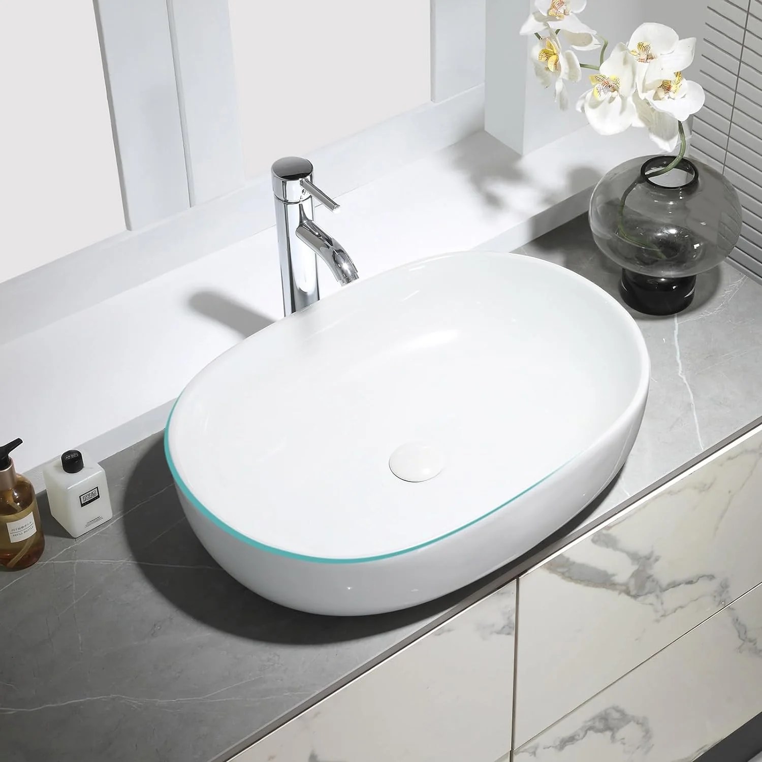 HOROW UR5941W Aufsatzwaschbecken Oval Weiß Keramik mit Lotus-Effekt HOROW UR5941W Aufsatzwaschbecken Oval Weiß Keramik mit Lotus-Effekt