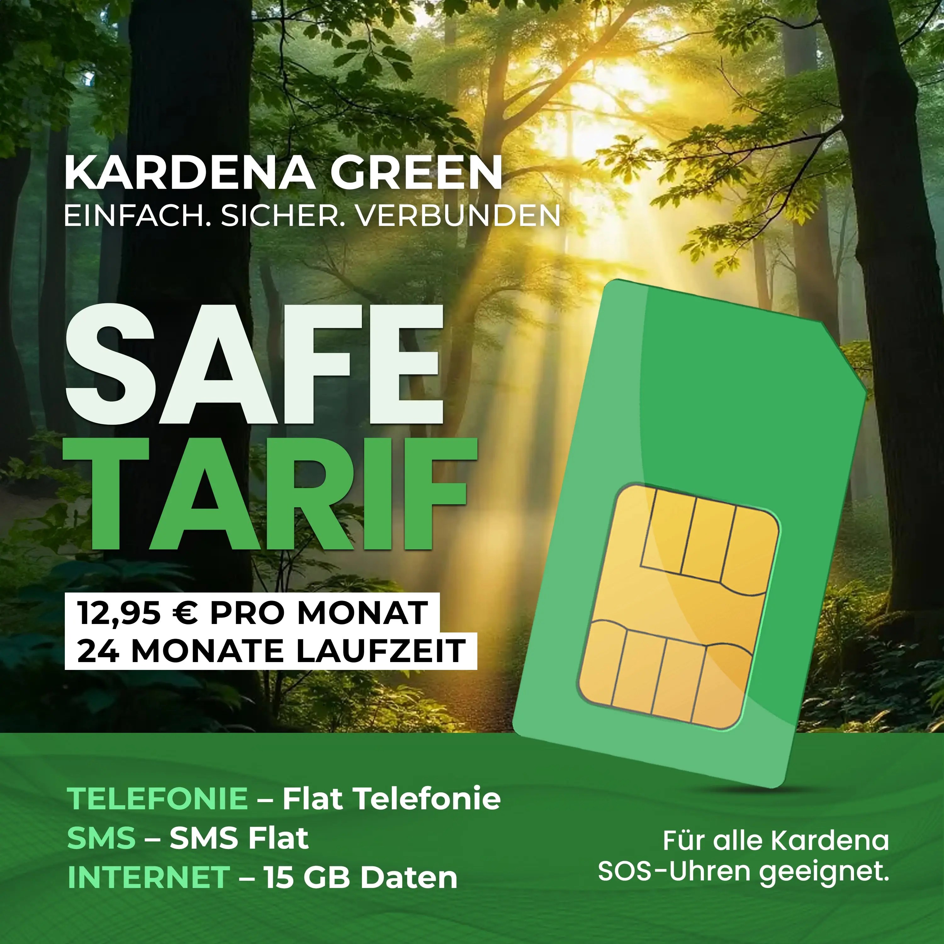 Kardena Green Safe – SIM mit 15 GB & Allnet-Flat für SOS-Uhren Kardena Green Safe – SIM mit 15 GB & Allnet-Flat für SOS-Uhren