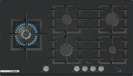 BOSCH Serie 8 Gaskochfeld 90 cm Hartglas, Schwarz PRS9A6H40 BOSCH Serie 8 Gaskochfeld 90 cm Hartglas, Schwarz PRS9A6H40