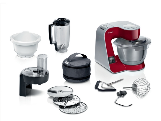 BOSCH Serie 4 Küchenmaschine mit Waage MUM 5 1000 W Rot, silber MUM5X734 BOSCH Serie 4 Küchenmaschine mit Waage MUM 5 1000 W Rot, silber MUM5X734