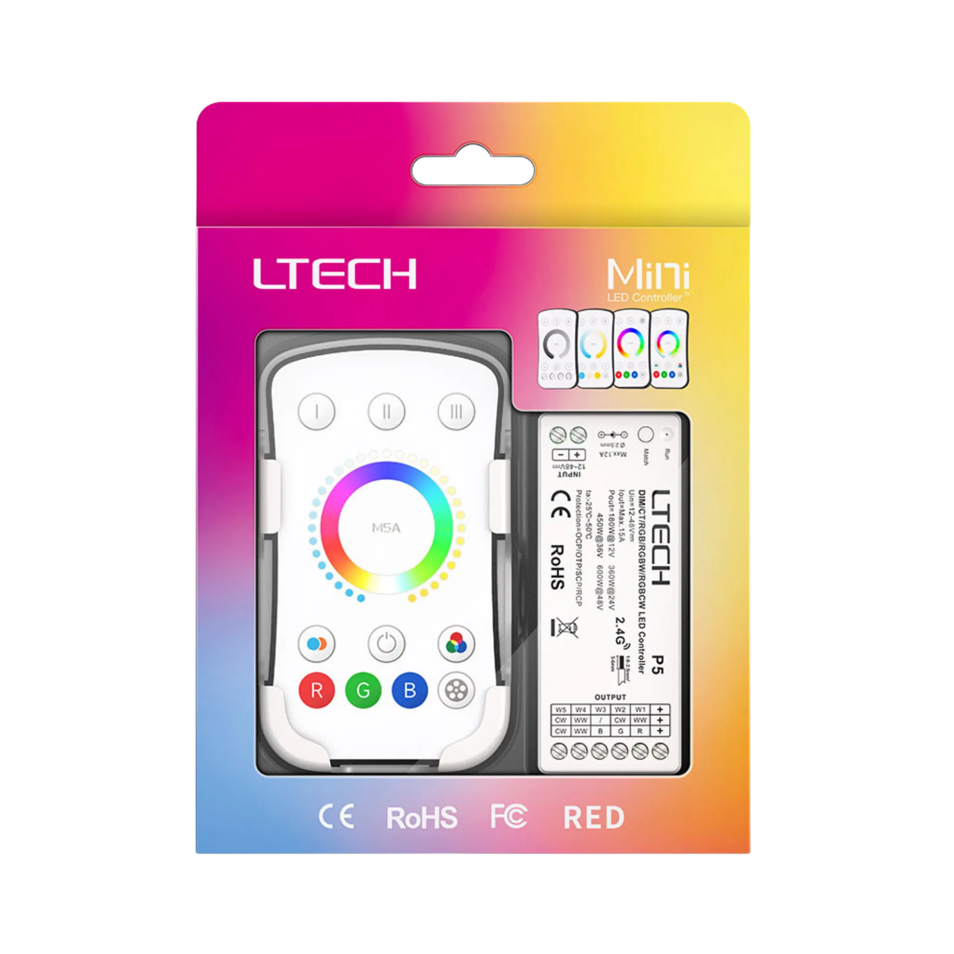 LTECH M5A+P5 LED Funk Set 2.4 GHz, Funk Fernbedienung & 5-Kanal Empfänger, 12-48V DC, für RGBCCT LED Streifen – Bild 3