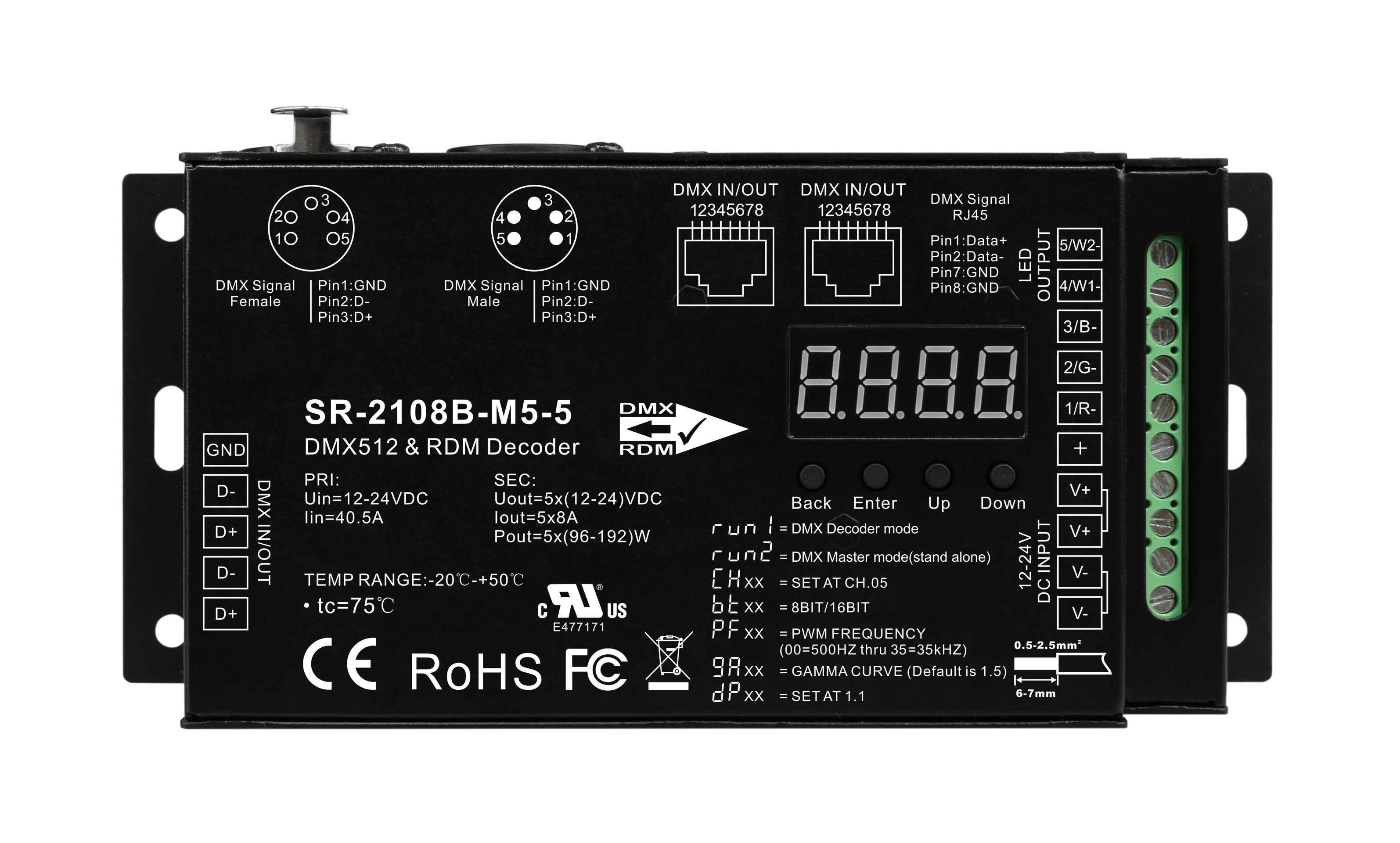 SR-2108B-M5-3 DMX512 & RDM LED Controller – 5-Kanal SR-2108B-M5-3 DMX512 & RDM LED Controller – 5-Kanal