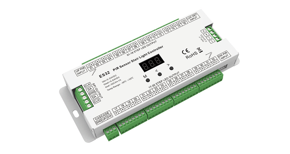ES32 Treppenbeleuchtungs-Controller mit PIR-Sensor – 32-Kanal LED-Steuerung, 5–24 V DC, automatische Bewegungserkennung – Bild 4