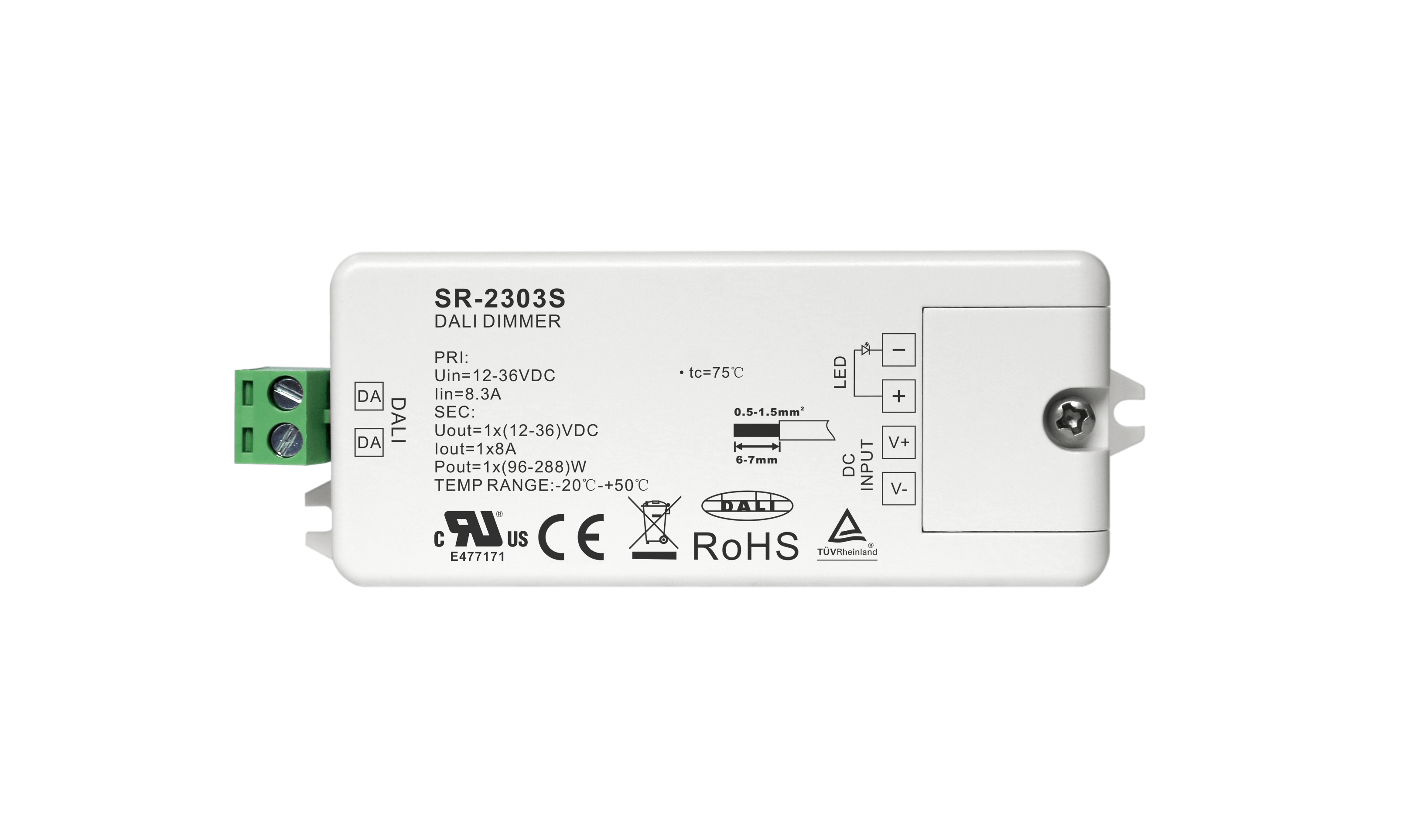 SR-2303S 2-in-1 LED-Dimmer 1-Kanal – 1-Kanal (12–48 V, 8 A) für Konstantspannung, DALI & Taster-Dimmung – Bild 3