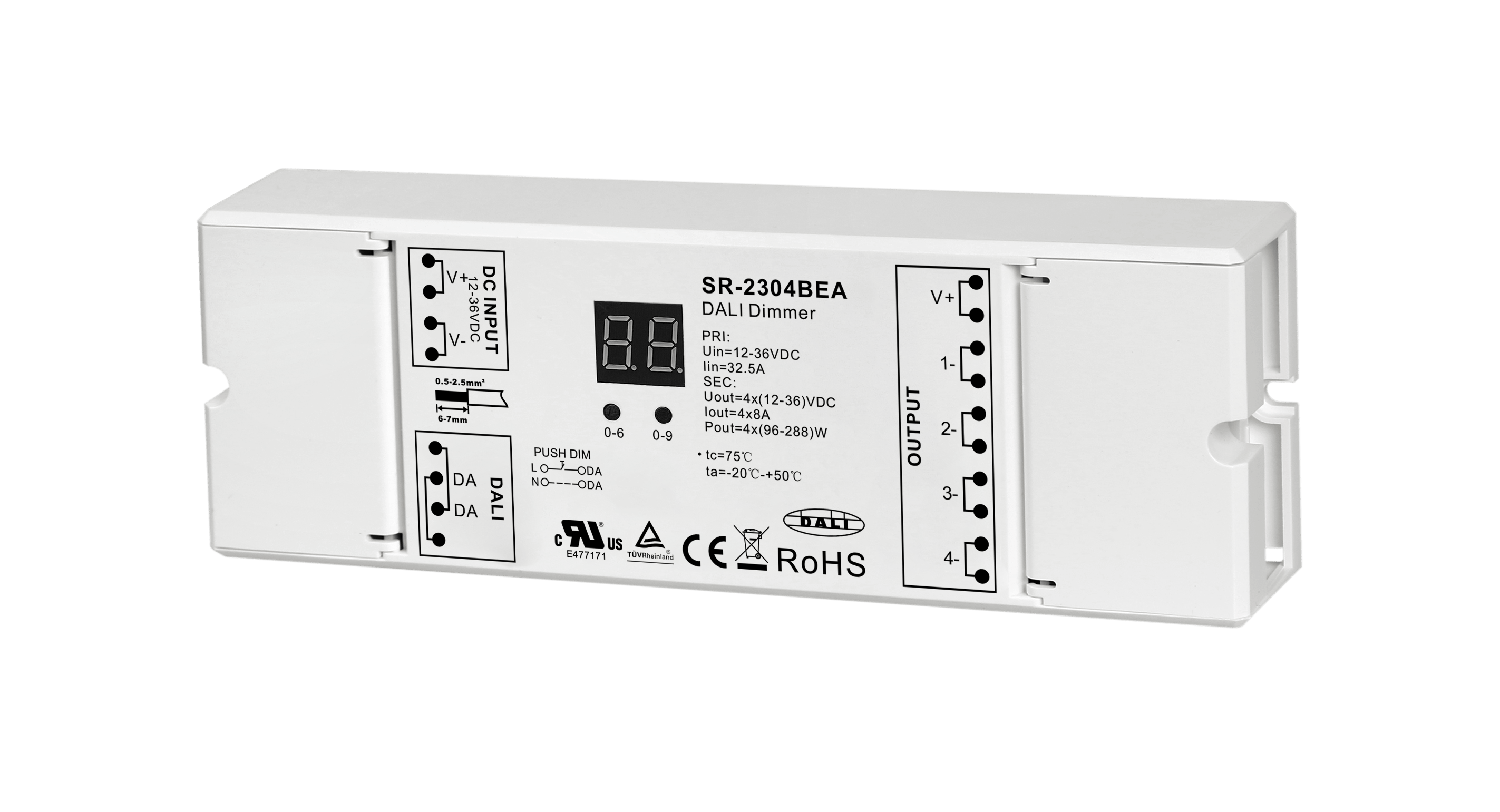 SR-2304BEA 4-Kanal LED-Dimmer (12–36 V, 8 A/Kanal) für Konstantspannung, DALI & Taster-Dimmung – Bild 3