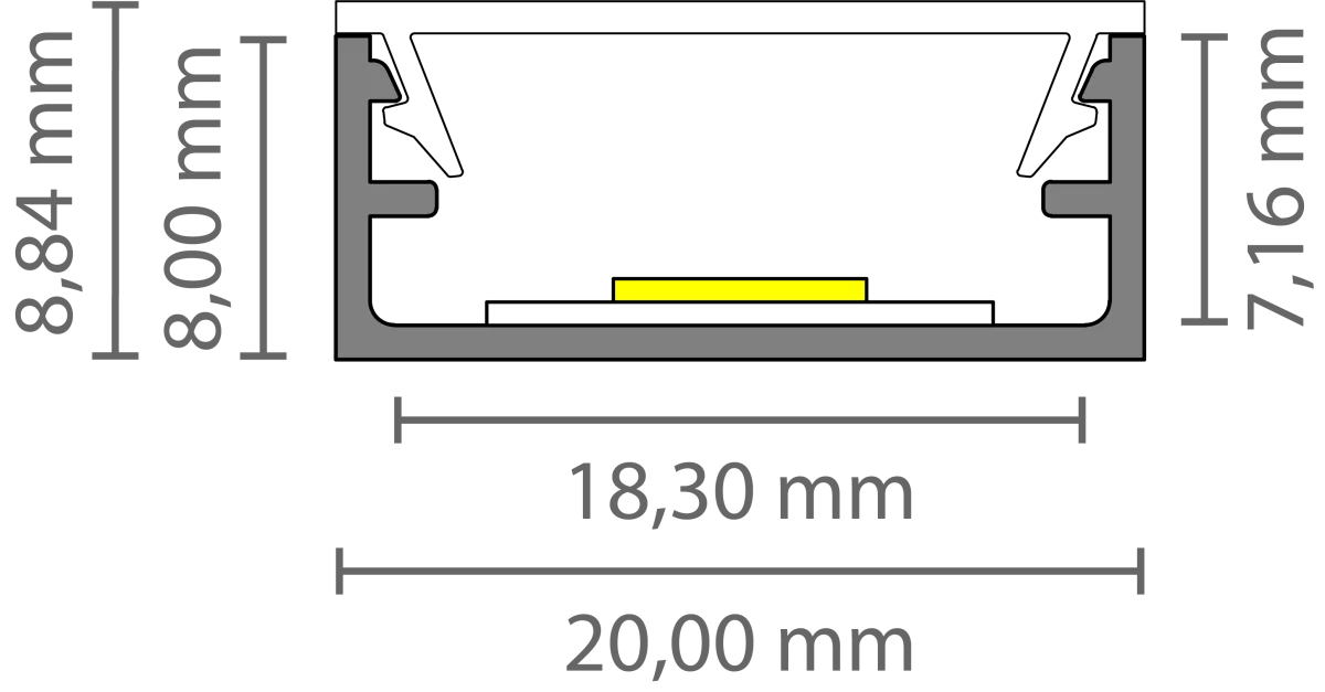 Ultraflaches LED Alu Aufbauprofil 2m EXO-N1_16 (16 mm) –| Schmales Aluminiumprofil für LED-Strips – Bild 4