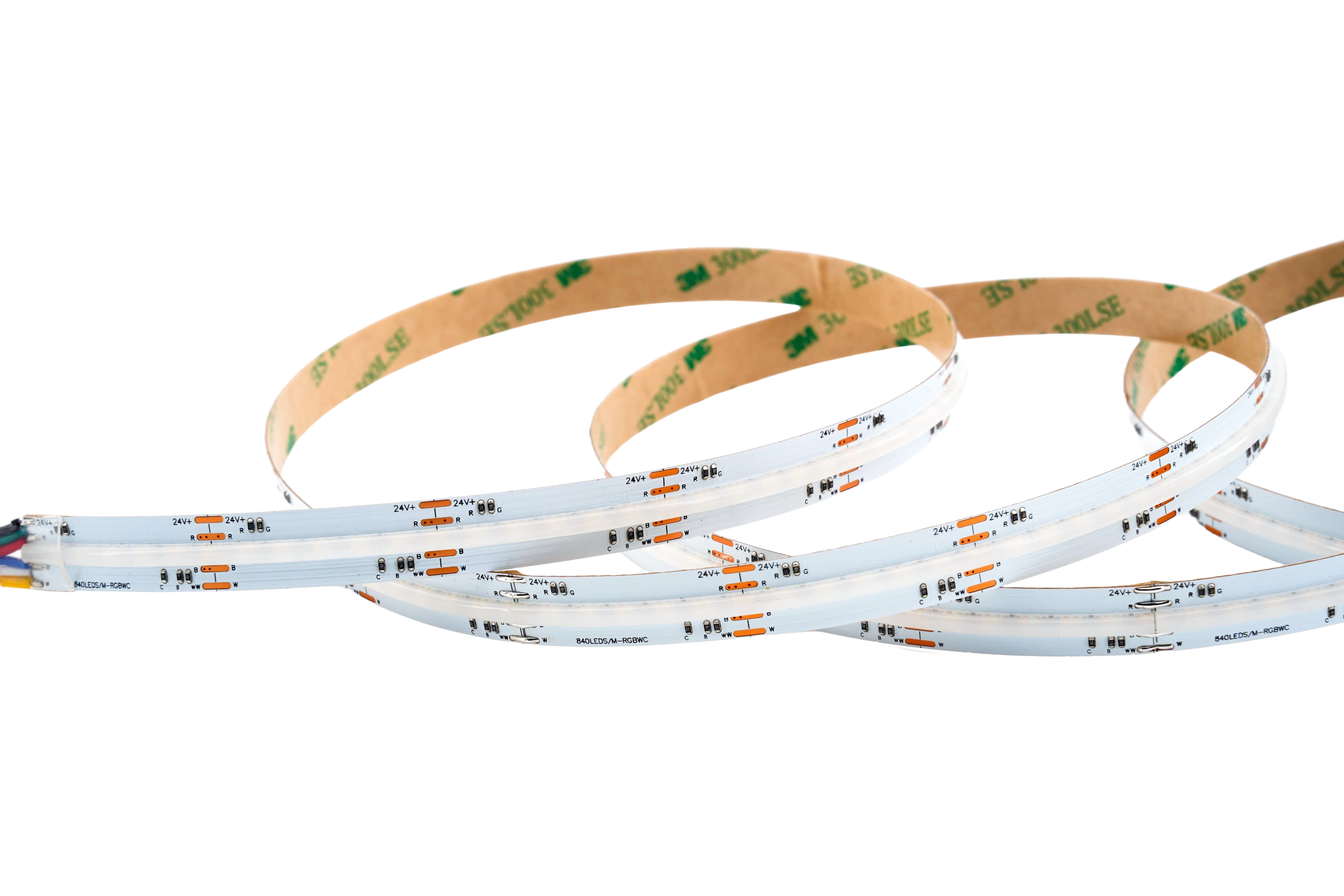 COB RGBCCT LED-Streifen 12 mm – 840LEDs/m, 24 V, 21 W/m – homogenes RGBCCT Band mit 180° Abstrahlwinkel – Bild 4