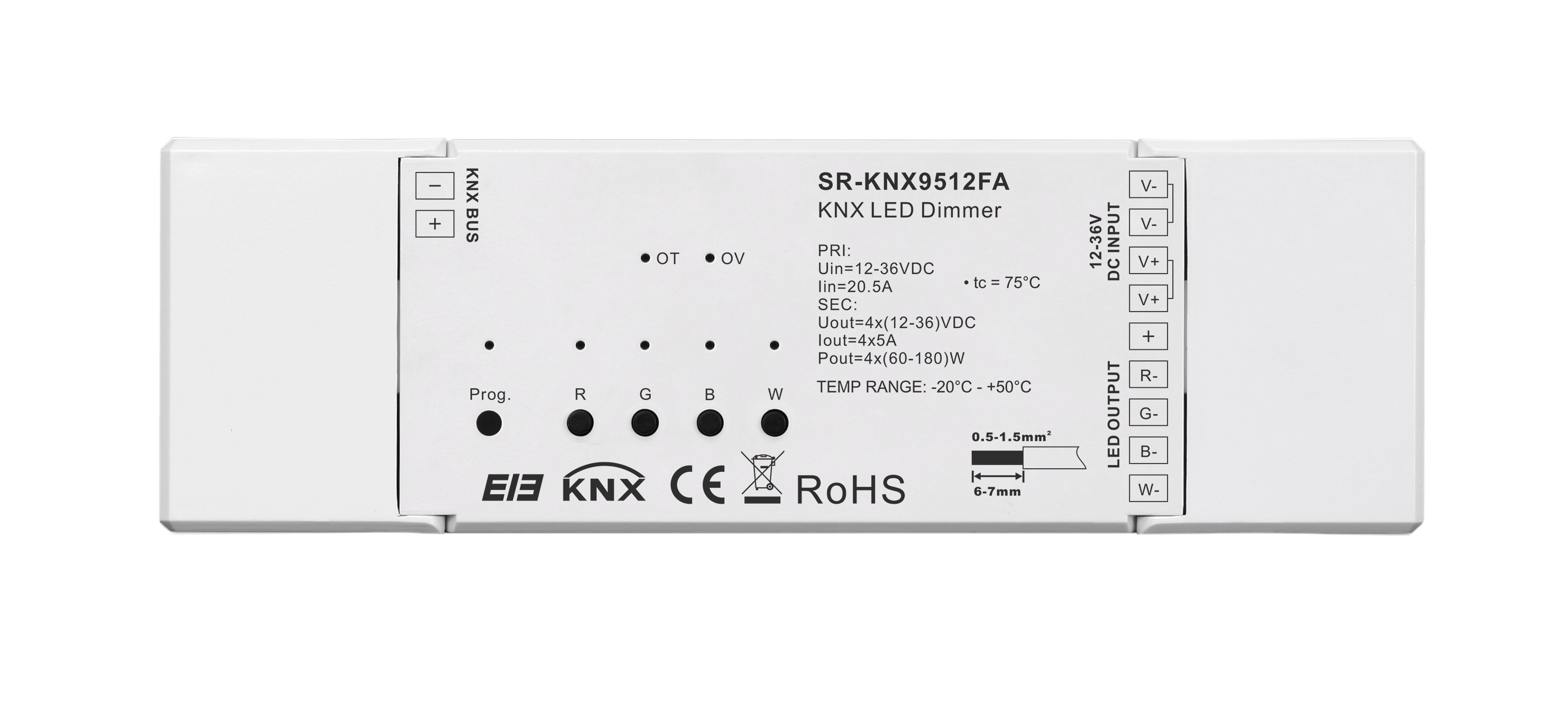 KNX LED-Dimmer SR-KNX 9512FA– 4-Kanal Konstantspannung (12–36 V, je 5 A) für RGBW LED Streifen – Bild 3