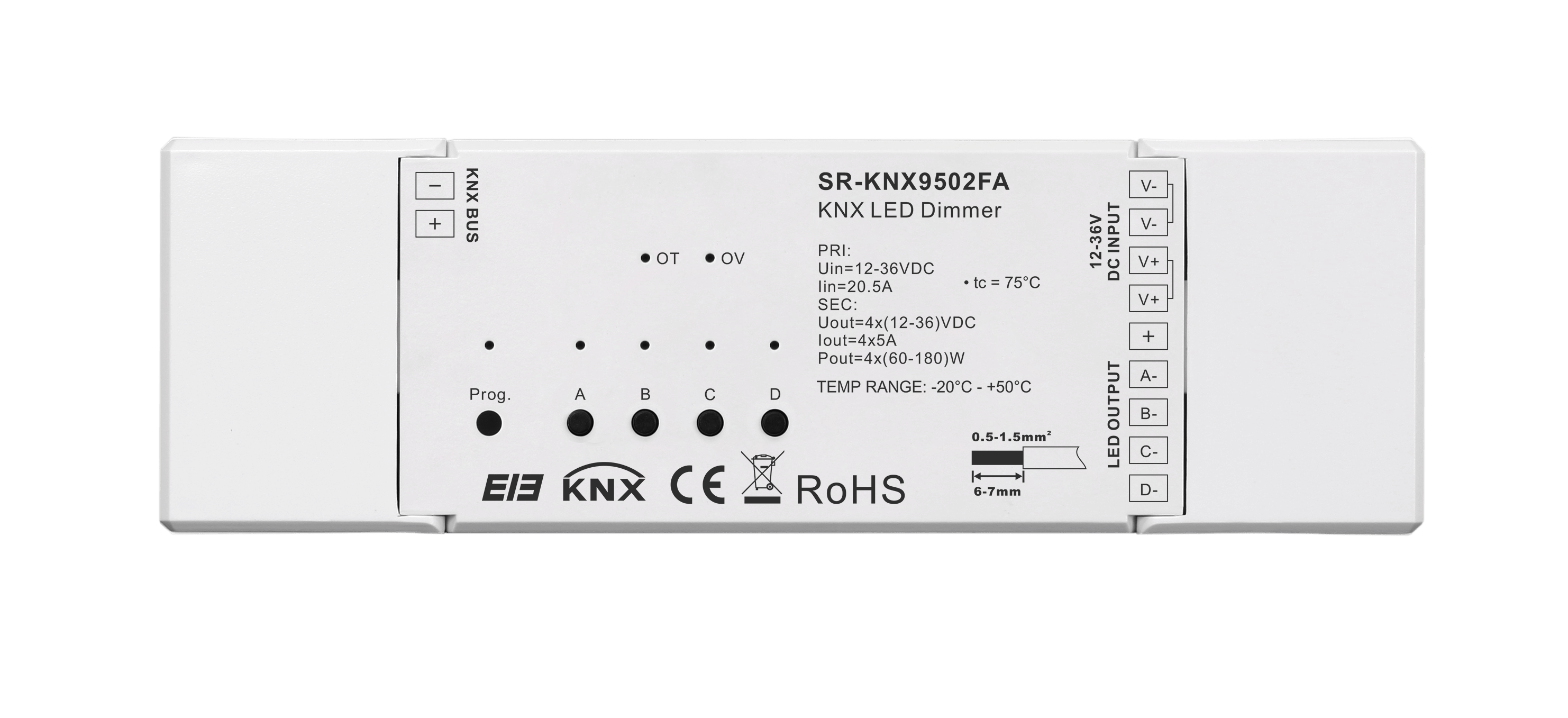 KNX LED-Dimmer SR-KNX 9502FA– 4-Kanal Konstantspannung (12–36 V, je 5 A) für LED Streifen – Bild 3