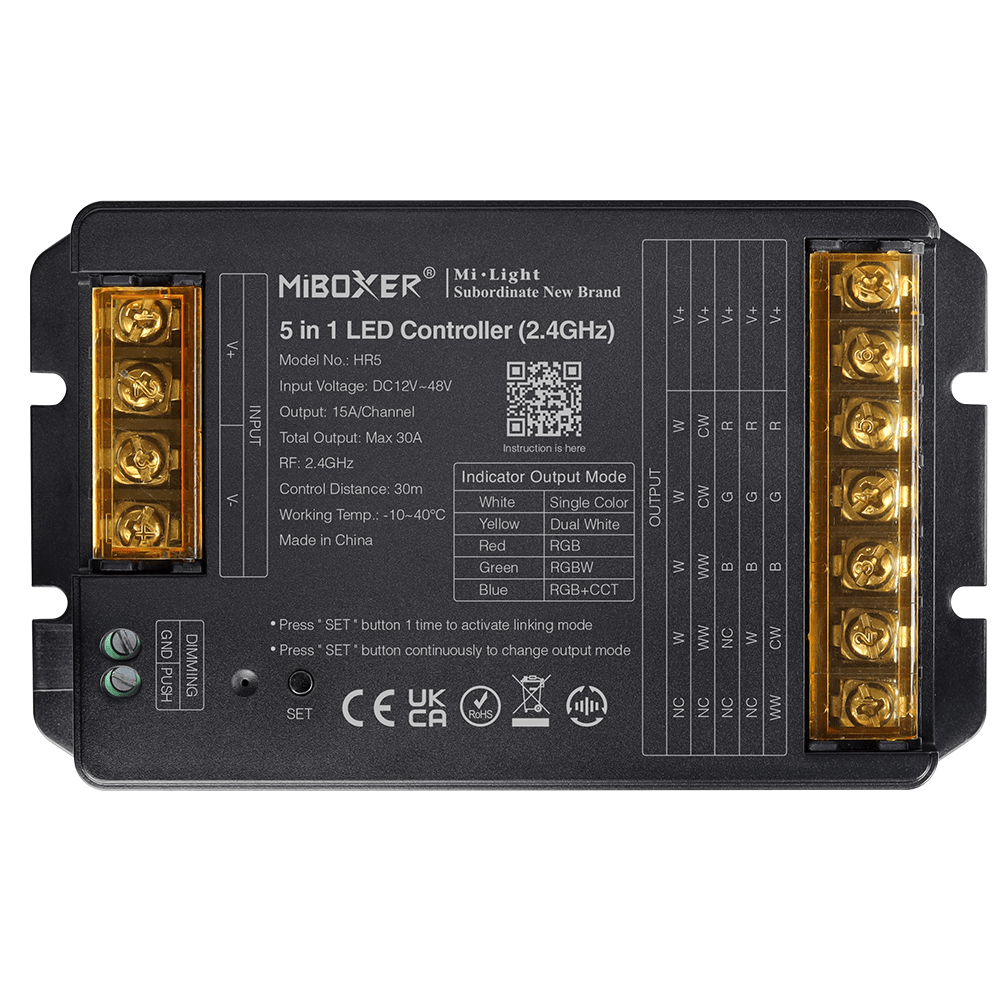 MiBoxer HR5 5-in-1 LED-Controller – RGB, RGBW, RGB+CCT, CCT & einfarbig, 12–48 V, 30 A, 2,4 GHz Funk – Bild 3