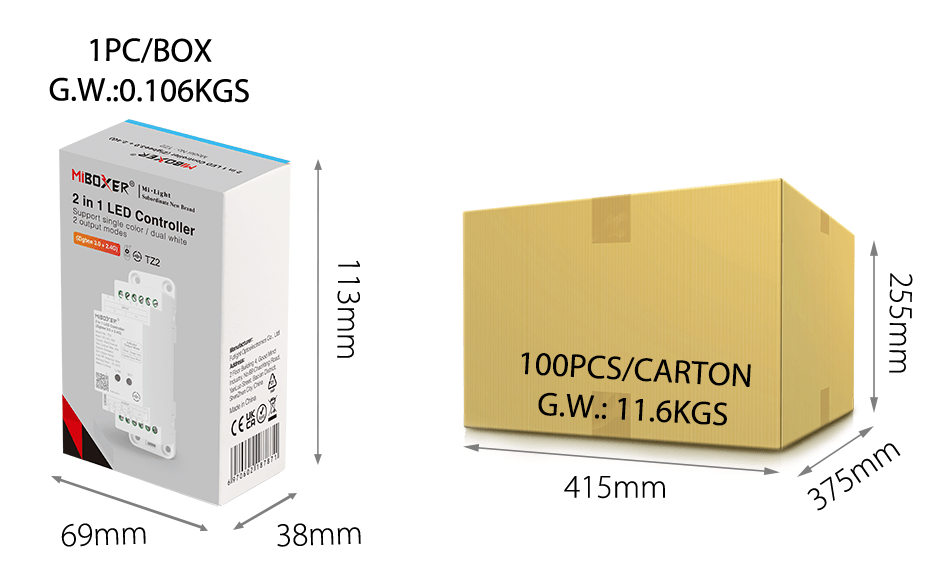 MiBoxer TZ2 2-in-1 LED-Controller für Hutschiene– Zigbee 3.0 & 2.4 GHz, Einfarbig & CCT, 12–48 V, 20 A – Bild 4