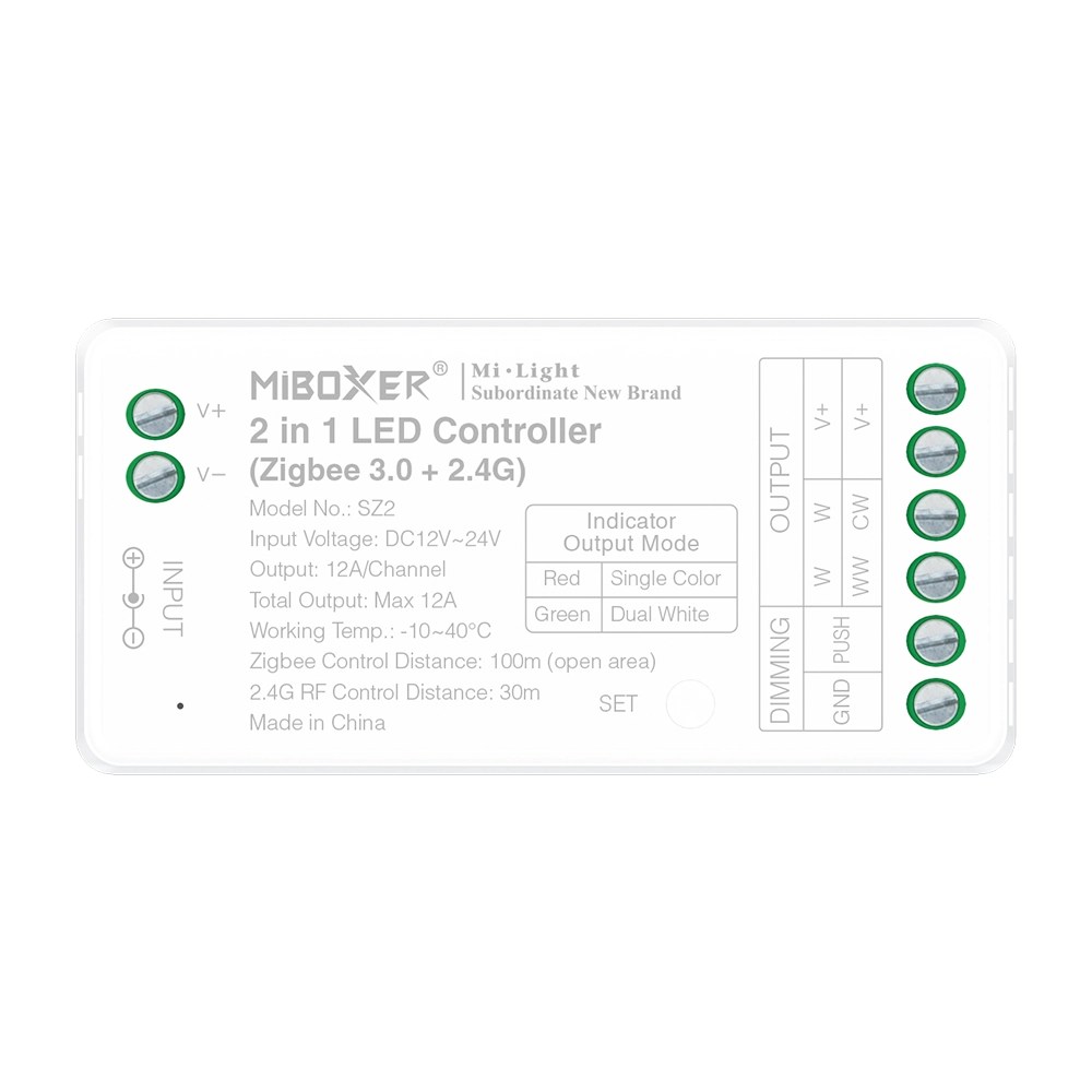 MiBoxer SZ2 2-in-1 LED-Controller – Zigbee 3.0 & 2.4 GHz, Einfarbig & CCT, 12–24 V, 12 A, Push Dimming – Bild 3