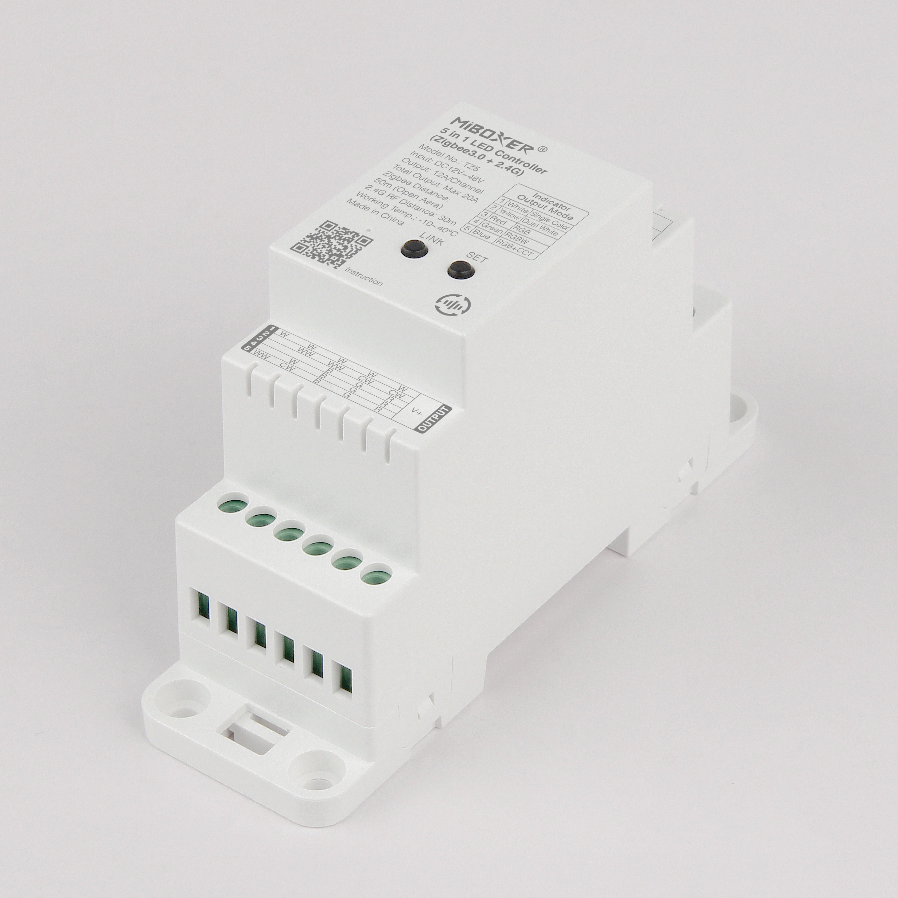 MiBoxer TZ5 2-in-1 LED-Controller für Hutschiene– Zigbee 3.0 & 2.4 GHz, Einfarbig, CCT, RGB, RGBW, RGB+CCT, 12–48 V, 20 A – Bild 4