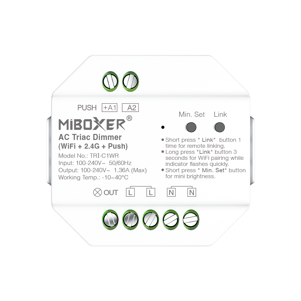 MiBoxer TRI-C1WR WIFI LED-Dimmer für 230 V Leuchten – Triac-Dimmer mit 2,4 GHz Funk & Tastersteuerung – Bild 4