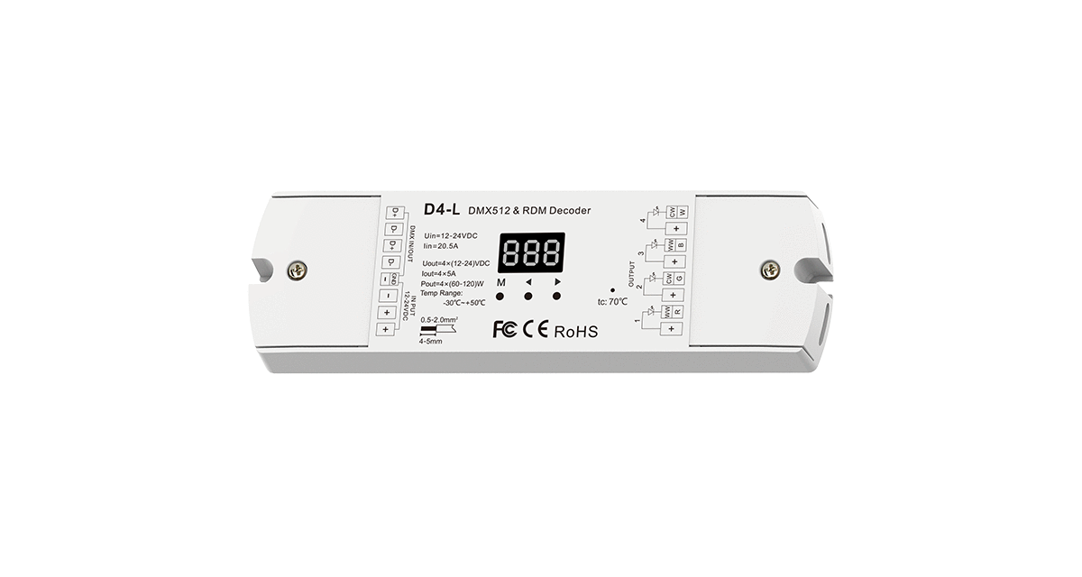 D4-L 4-Kanal DMX512 & RDM Controller 12-24V DC 5A/Kanal max. 20A für RGBW LED Streifen – Bild 3