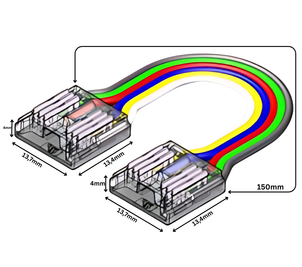 LED Strip-zu-Strip Verbinder – 6-polig, 12 mm, lötfrei mit 15 cm Verbindungskabel für RGBCCT COB LED-Streifen – Bild 4
