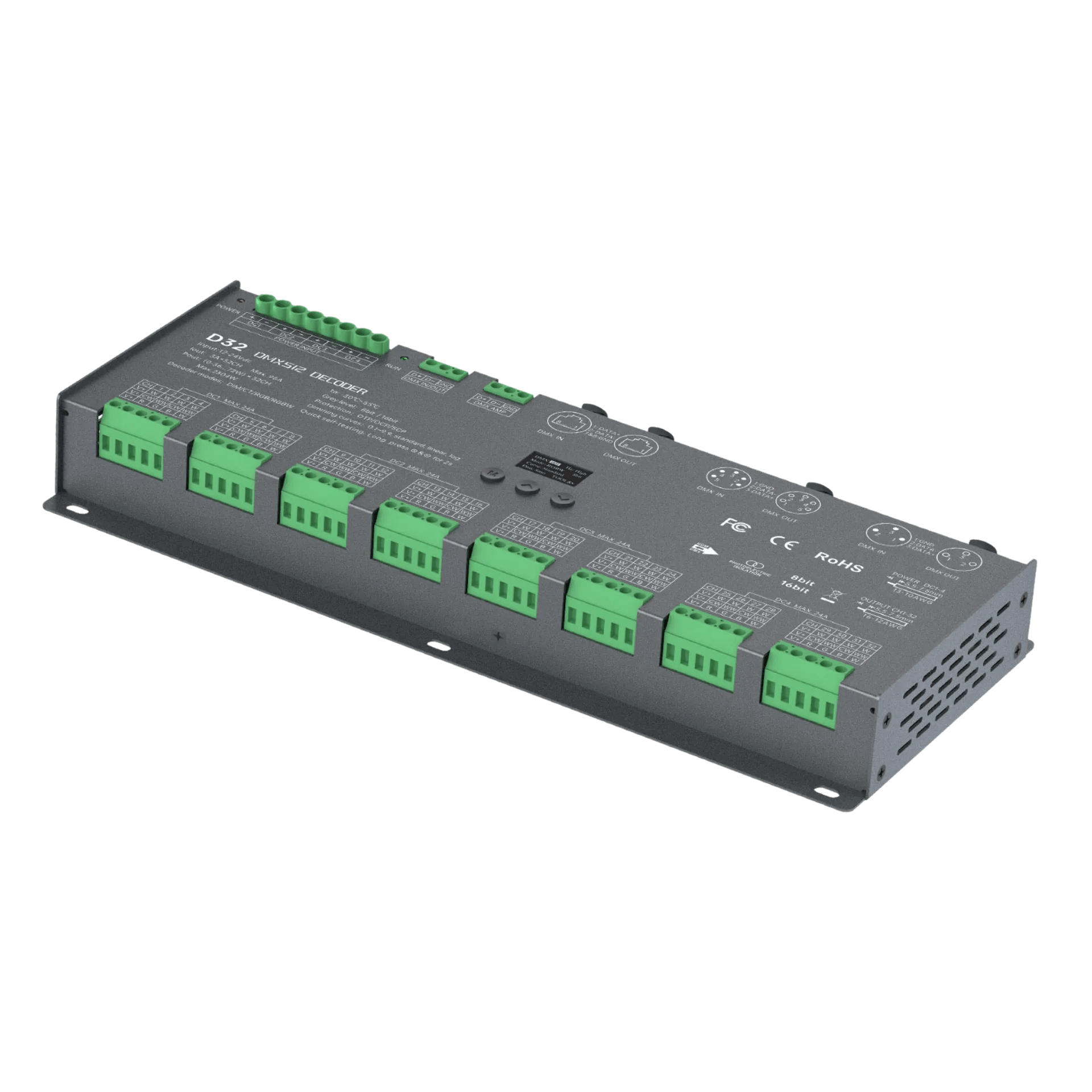 LTECH D32 DMX512/RDM LED Controller 32-Kanal 3A, 12-24V DC, mit OLED Display, Konstantspannung – Bild 4
